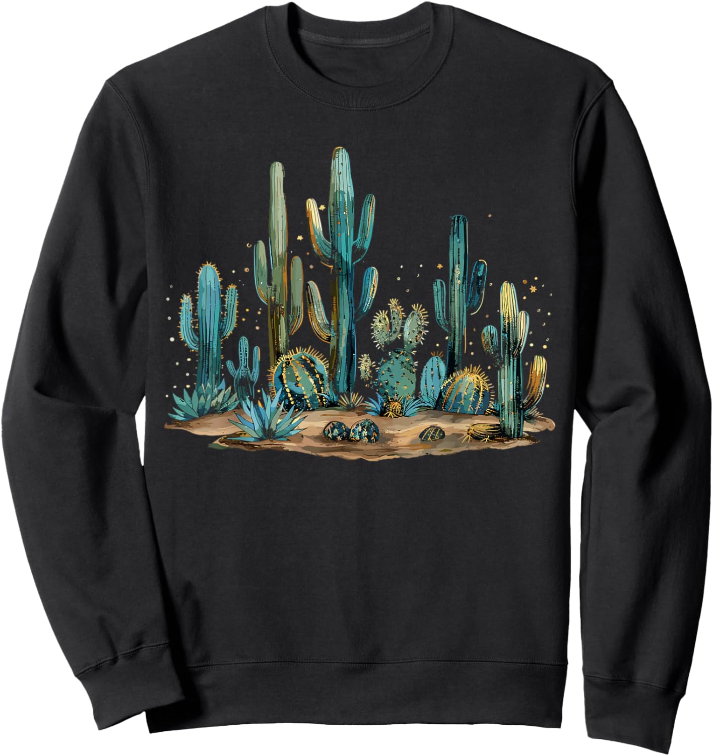 Saguaro Cactus Desert Art Moon Nature Sweatshirt - Sweatshirt | Black
