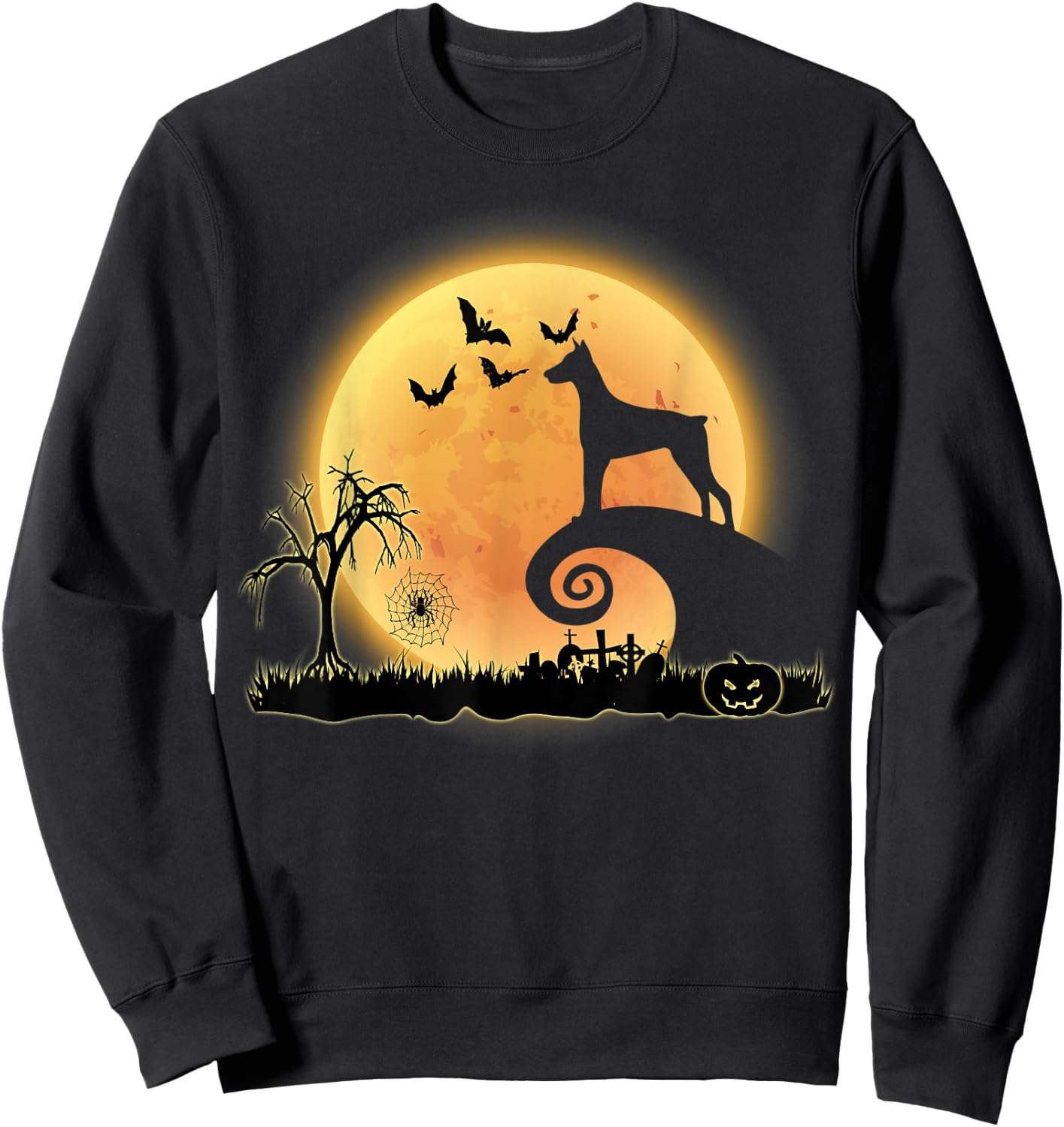 Doberman Dog And Moon Funny Scary Halloween Costume Sweatshirt - Sweatshirt | Black