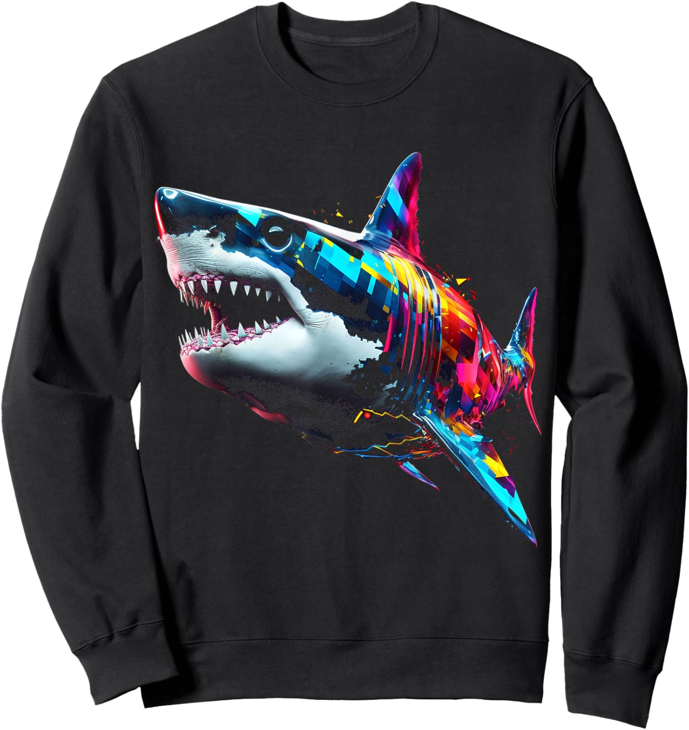 Shark Polygon Colorful Animal Art Abstract Graphic Shark Sweatshirt - Sweatshirt | Black