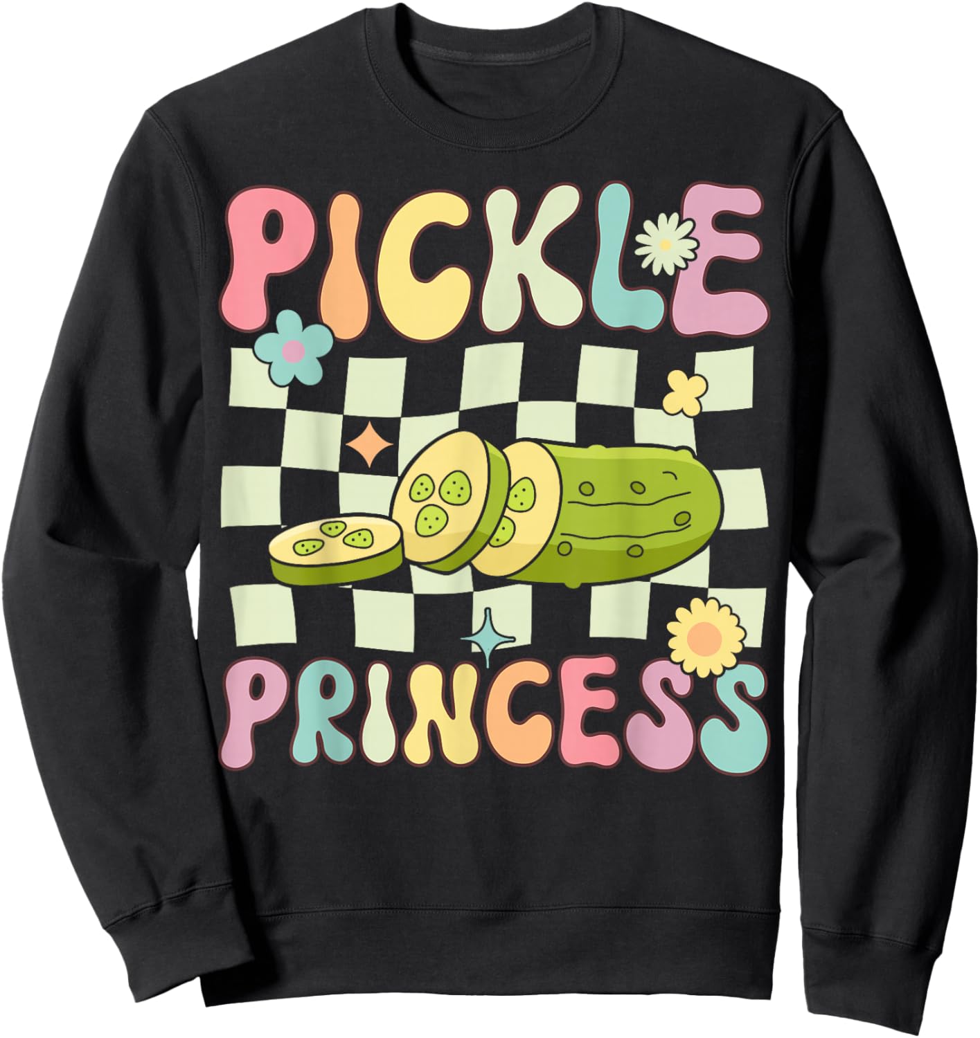 Pickle Princess Groovy Funny Pickle Girl Cucumber Sweatshirt - Sweatshirt | Black