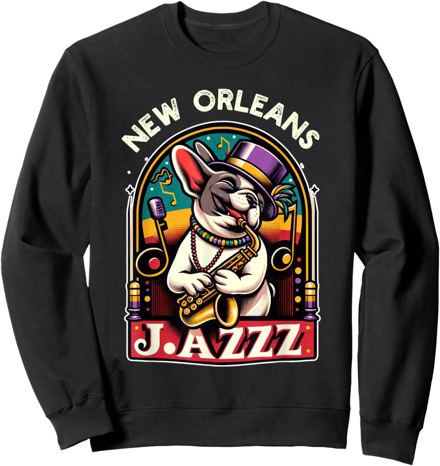 French Bulldog Owners with Mardi Gras Dog Jazz Music Lovers Women Kids Sweatshirt - Sweatshirt | Black