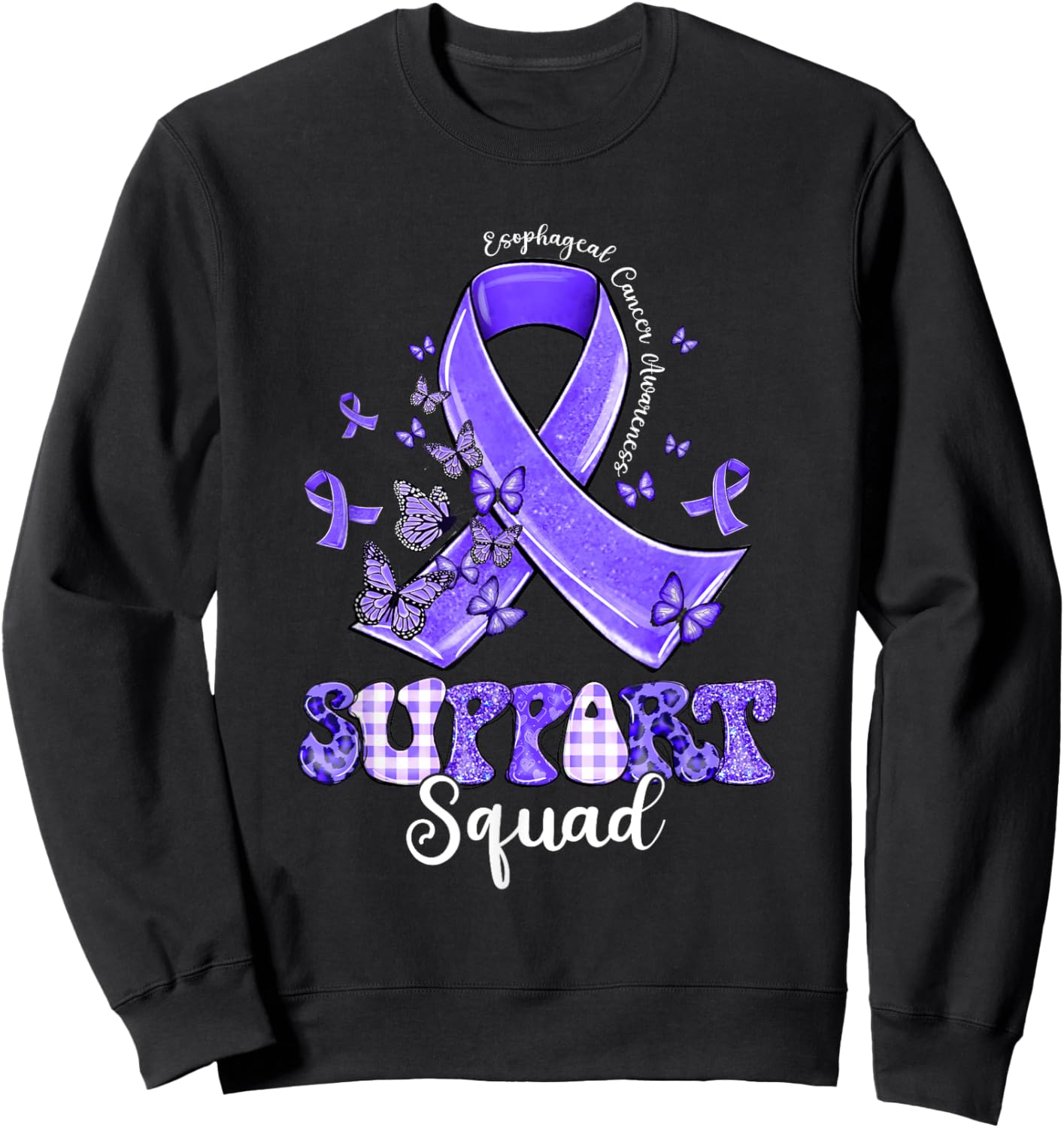 Support Squad Periwinkle Ribbon Butterfly Esophageal Cancer Sweatshirt - Sweatshirt | Black