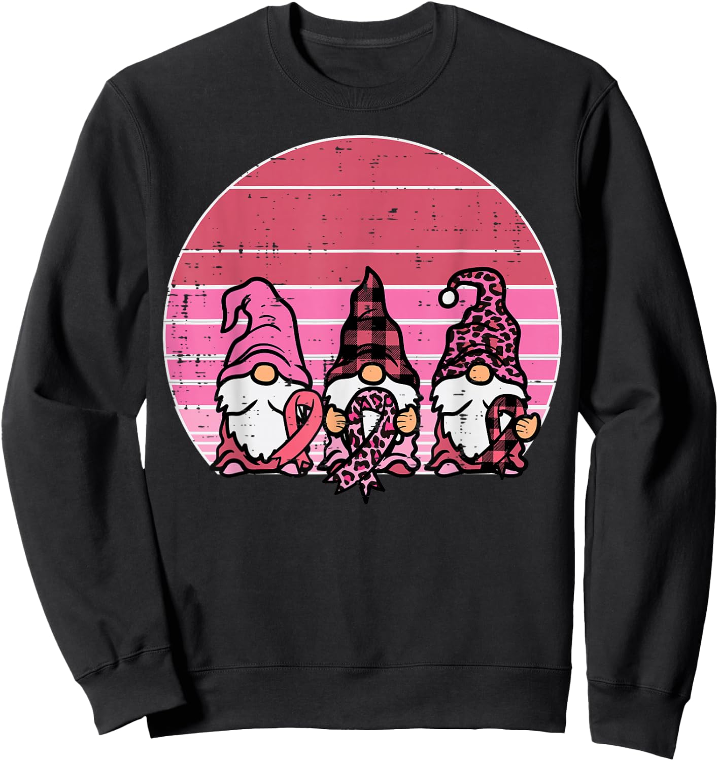 Pink Gnomes Support Retro Breast Cancer Awareness Women Sweatshirt - Sweatshirt | Black