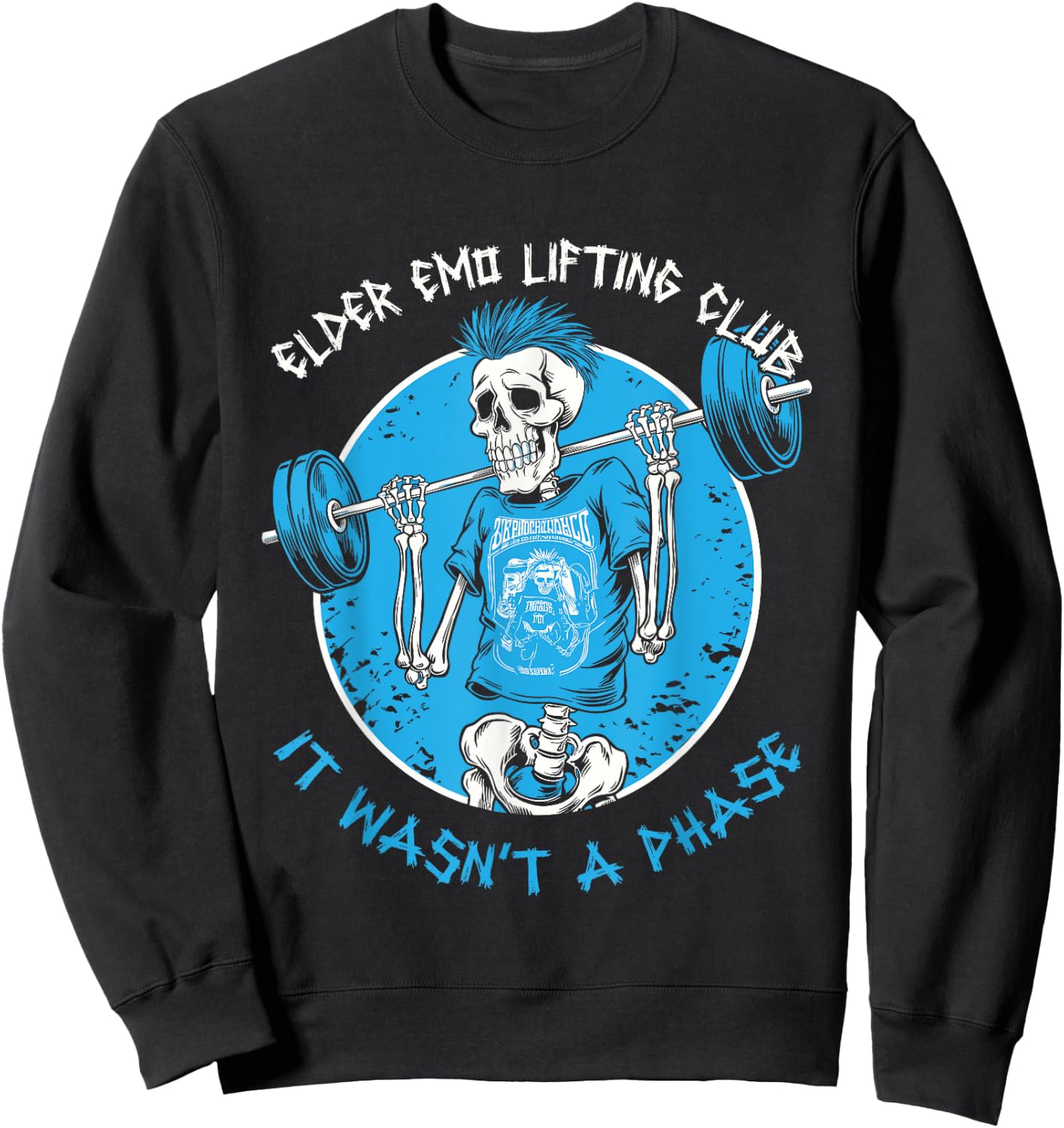 Elder Emo Lifting Club -Adults Black Short Sleeve Classic Modern Cartoon Sweatshirt - Sweatshirt | Black