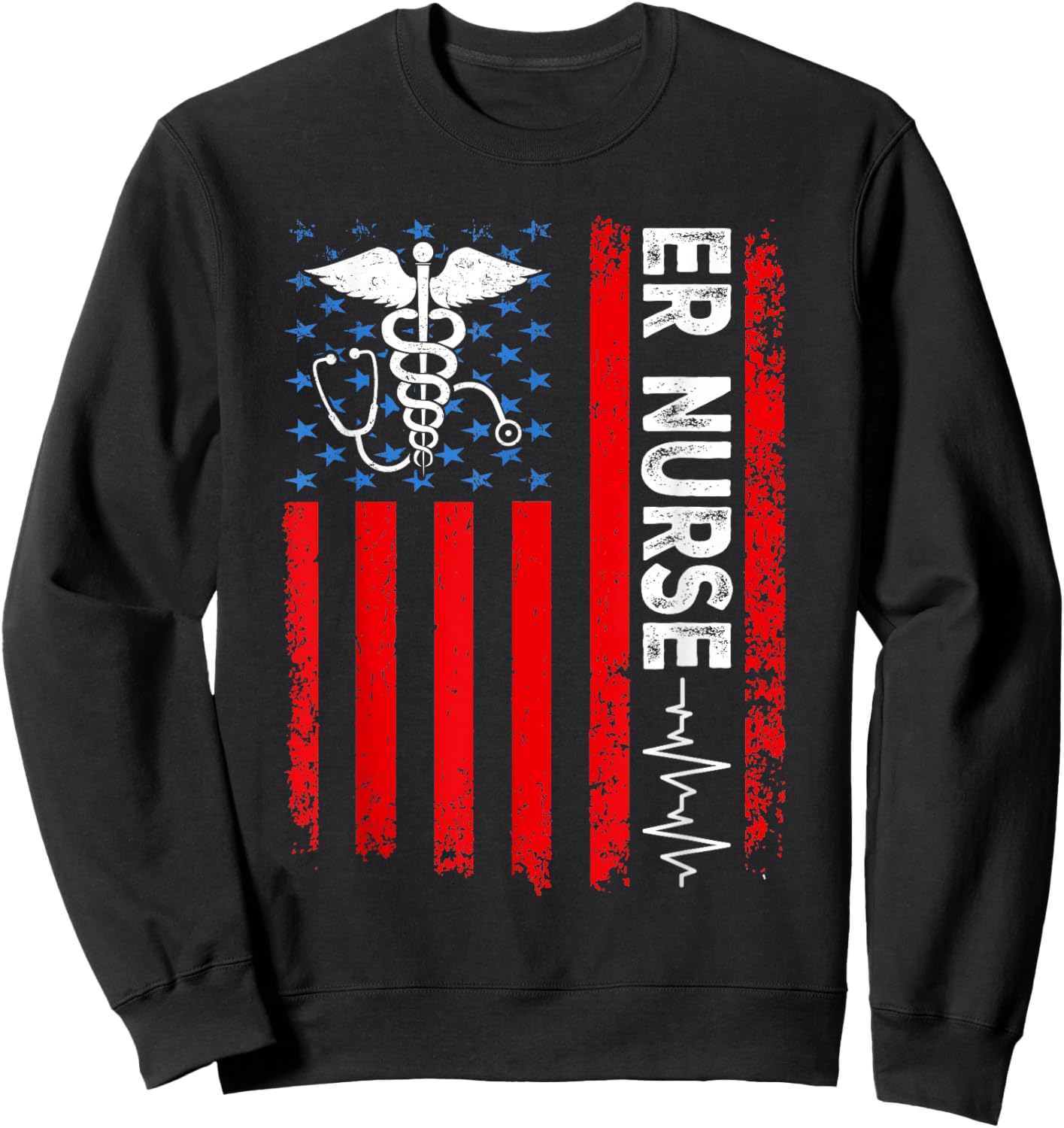 ER Nurse American Flag Patriotic ER Nurse 4th of July Women Men Sweatshirt - Sweatshirt | Black