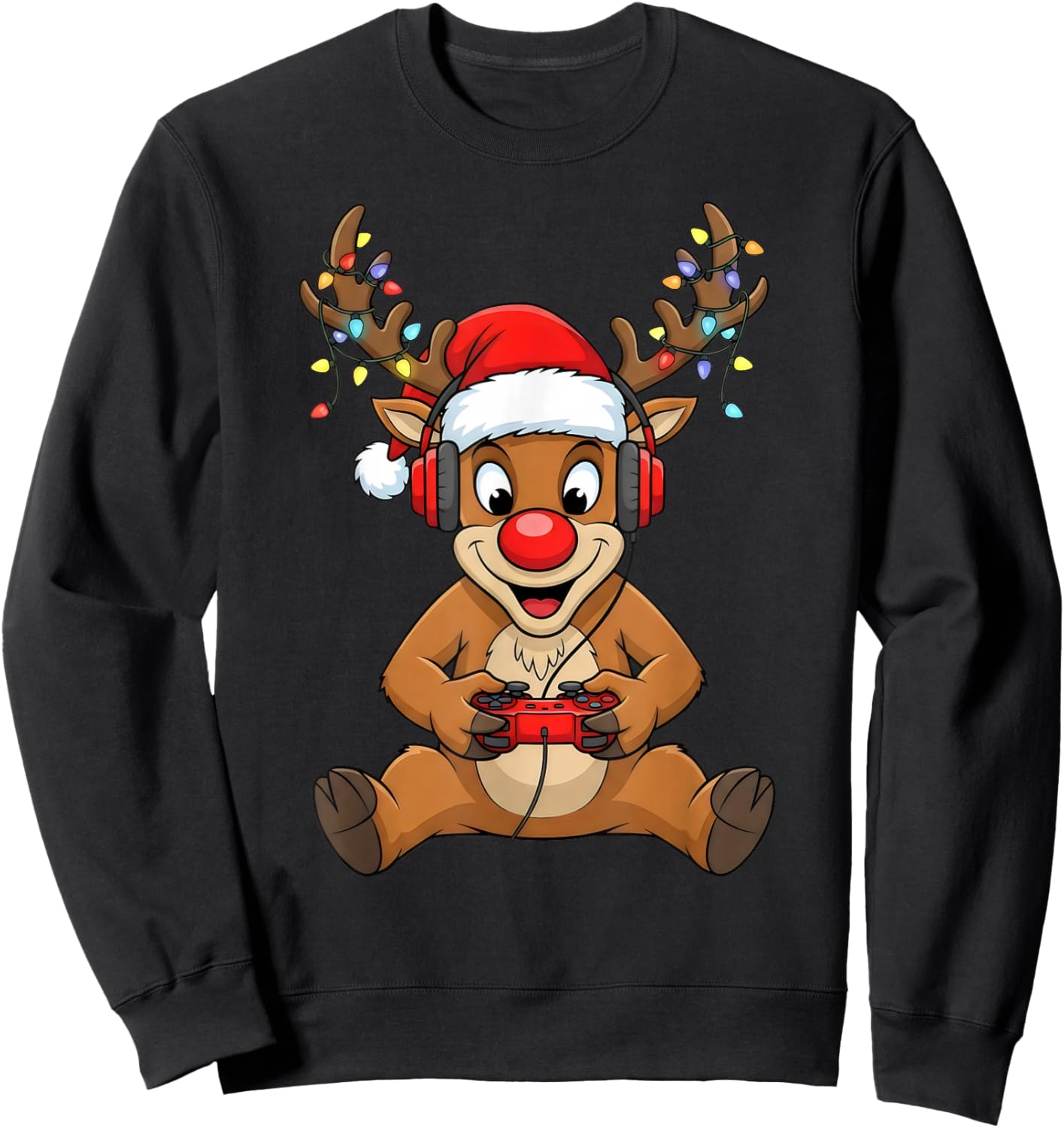 Christmas Gamer Reindeer Santa Hat Xmas Gaming Men Boys Sweatshirt - Sweatshirt | Black