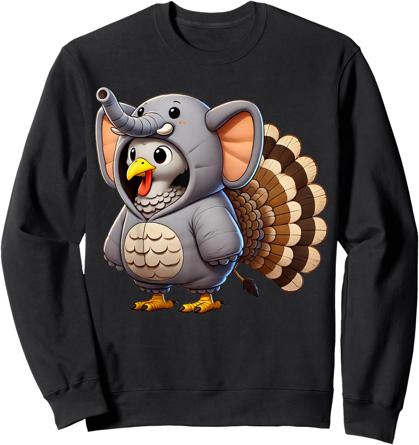 Turkey Elephant Costumed Turkey Day Funny Thanksgiving 2025 Sweatshirt - Sweatshirt | Black