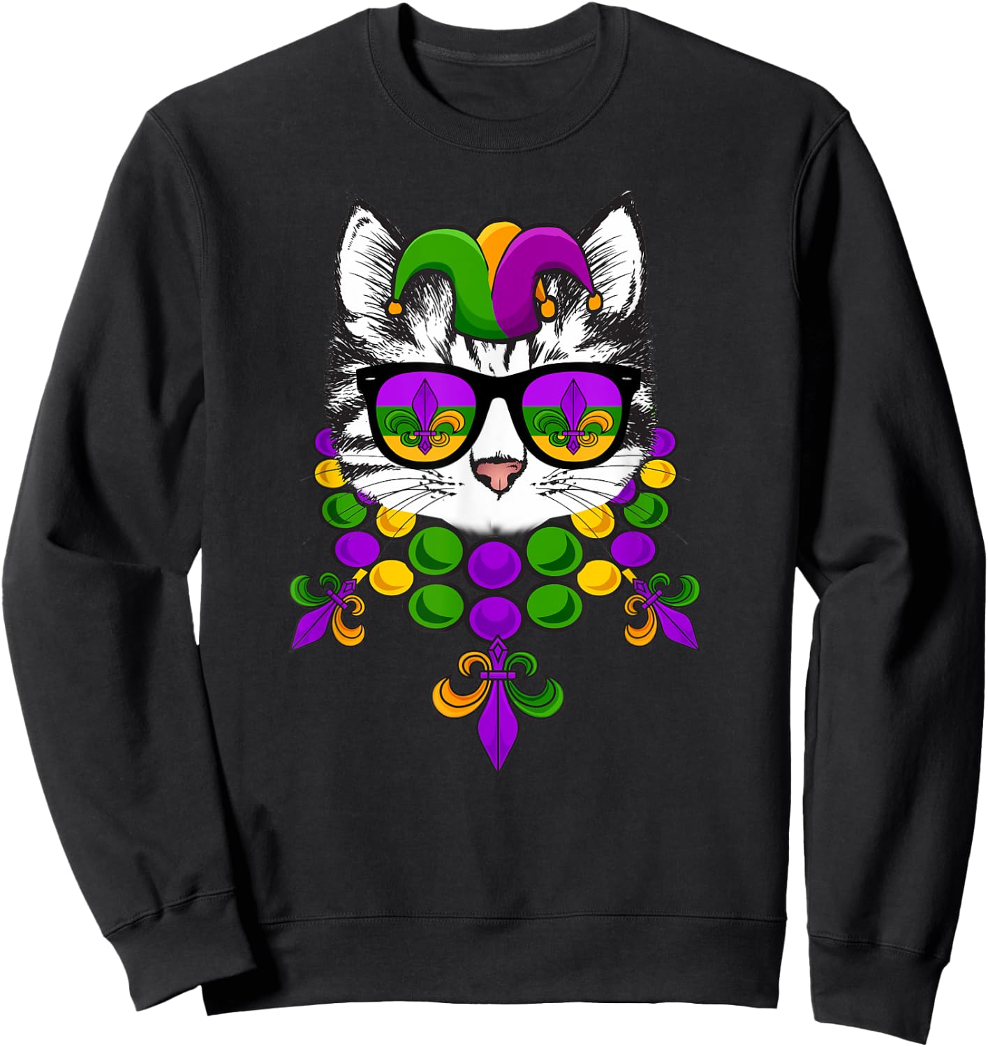 Mardi Gras Cat Meow Kitten New Orleans Men & Women Gift Sweatshirt - Sweatshirt | Black