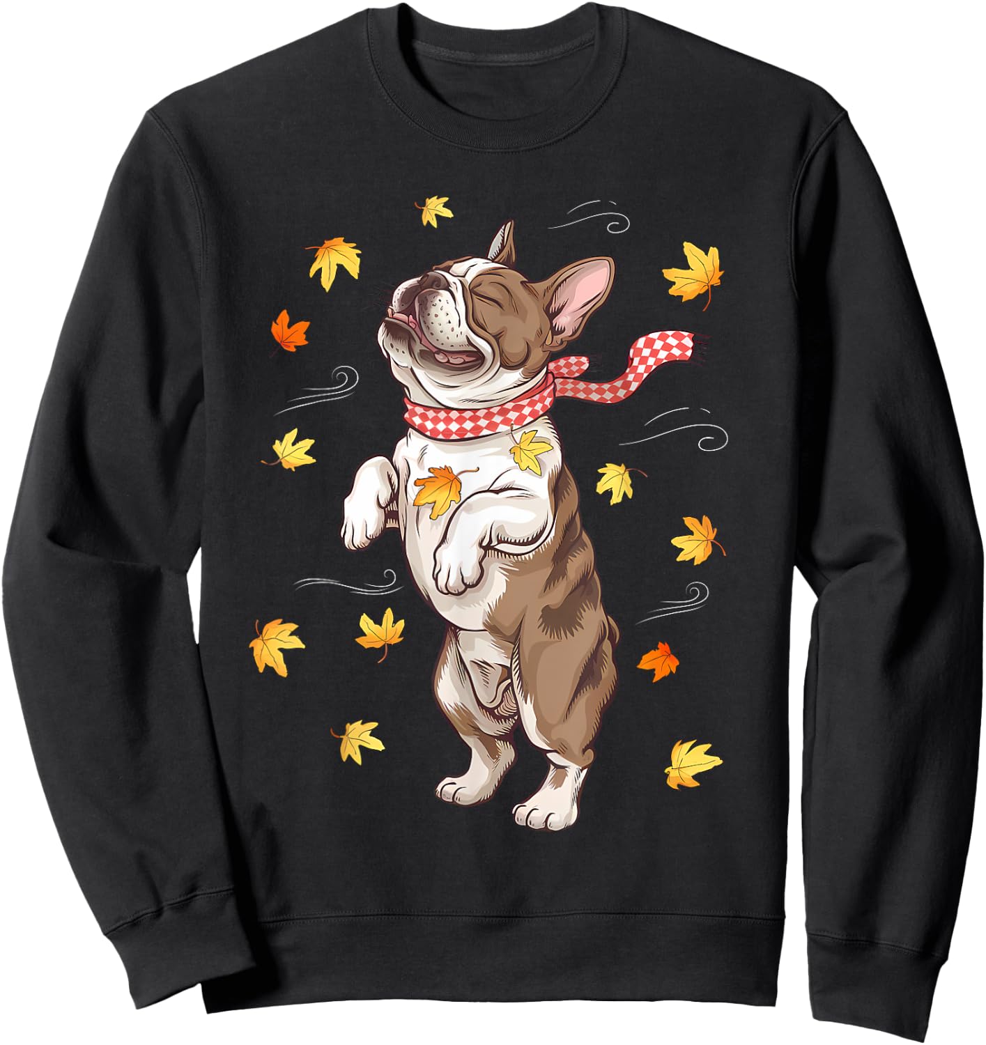Cute Dog Autumn Fall Breeze Leaves French Bulldog Sweatshirt - Sweatshirt | Black