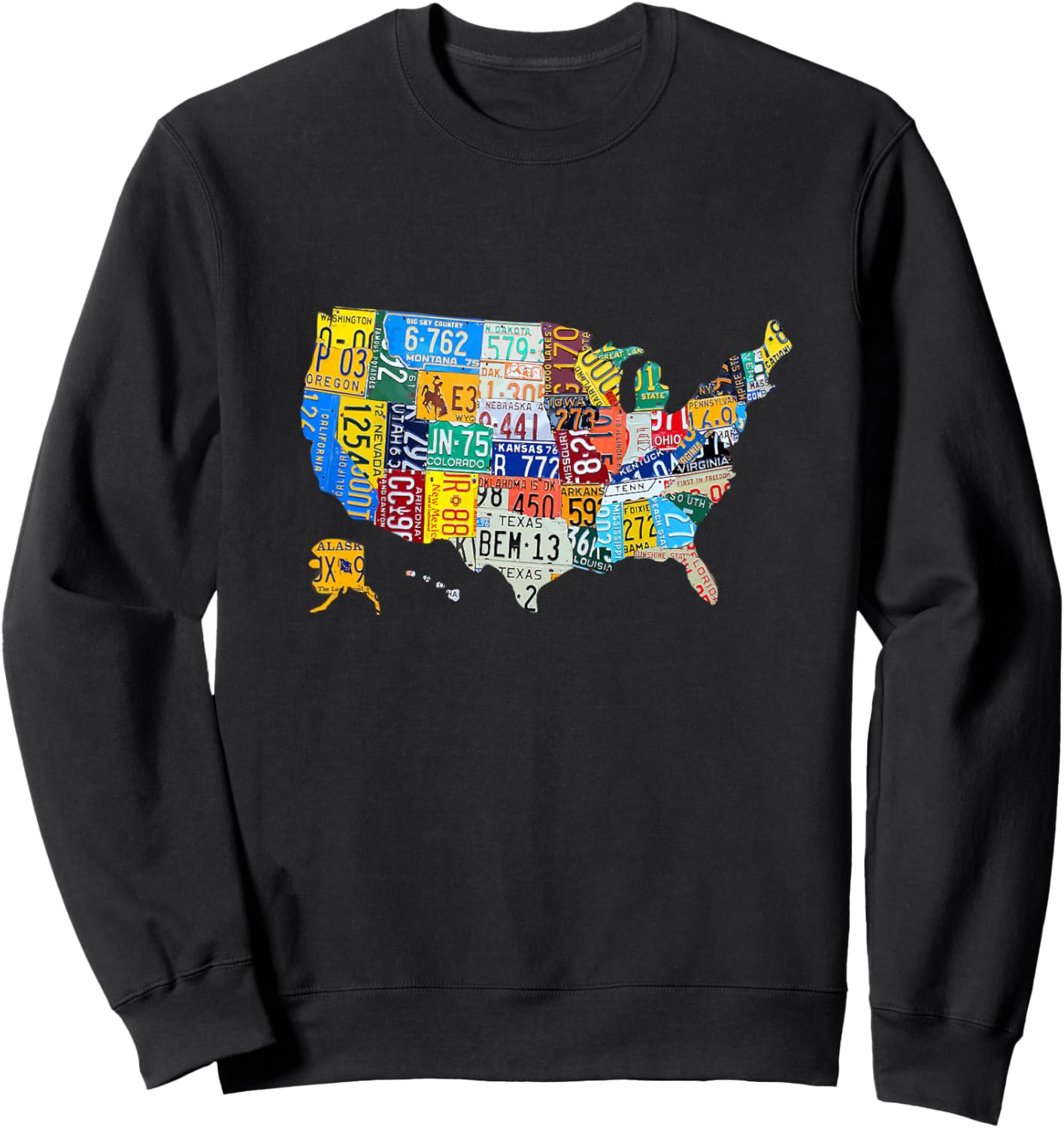 Kids License Plate American Flag US Map Art American Map Sweatshirt - Sweatshirt | Black