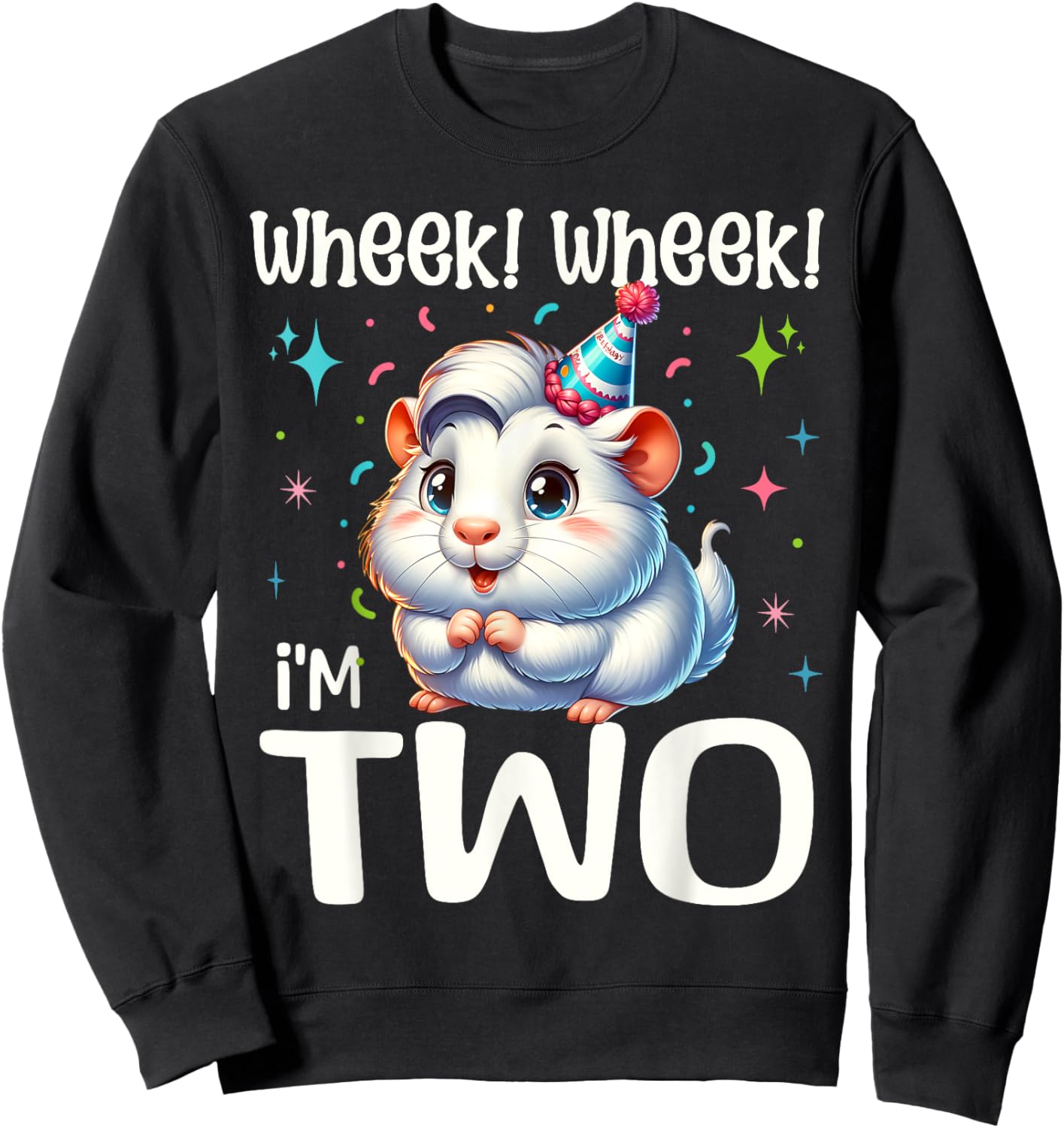 Wheek! I'm Two Cute Guinea Pig 2 Year old 2nd Birthday Sweatshirt - Sweatshirt | Black