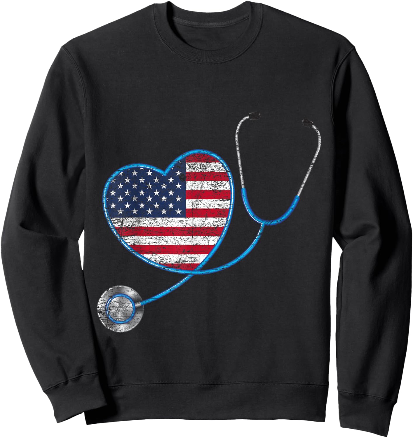 Vintage Heart USA Flag Gifts Stethoscope Nurse Women Kids Men Sweatshirt - Sweatshirt | Black