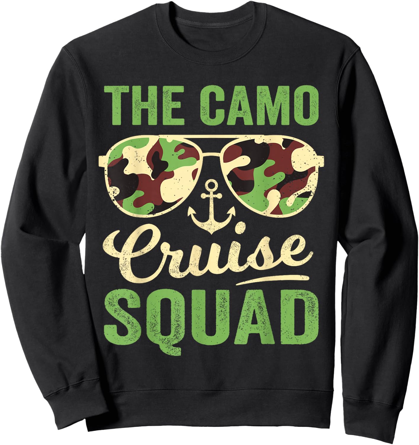 Camo Cruise Squad 2025 Retro Vintage Family Matching Camo Sweatshirt - Sweatshirt | Black