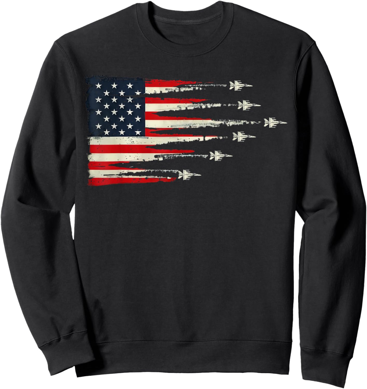 Patriotic Red White Blue USA Flag Fighter Jets 4th of July Sweatshirt - Sweatshirt | Black