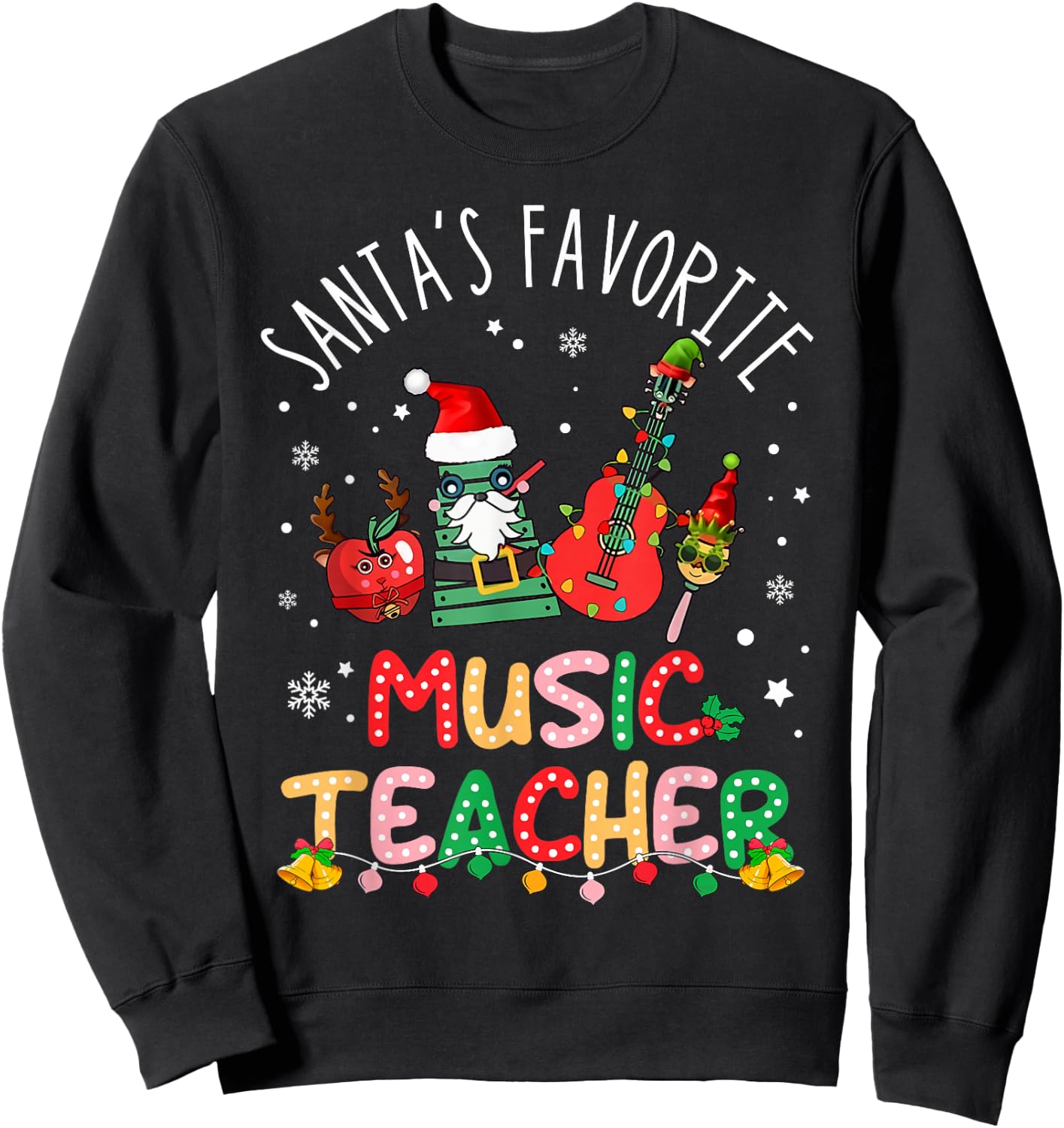 Santa's Favorite Music Teacher Christmas Santa Hat Matching Sweatshirt - Sweatshirt | Black