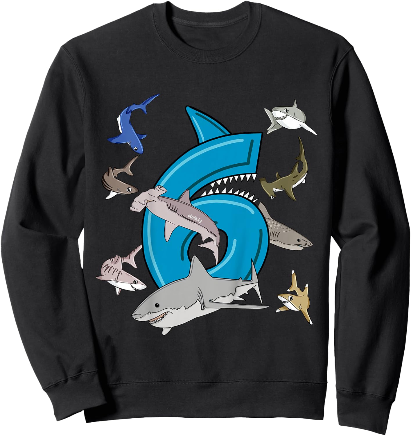 Kids 6th Birthday boys shark white shark Sweatshirt - Sweatshirt | Black