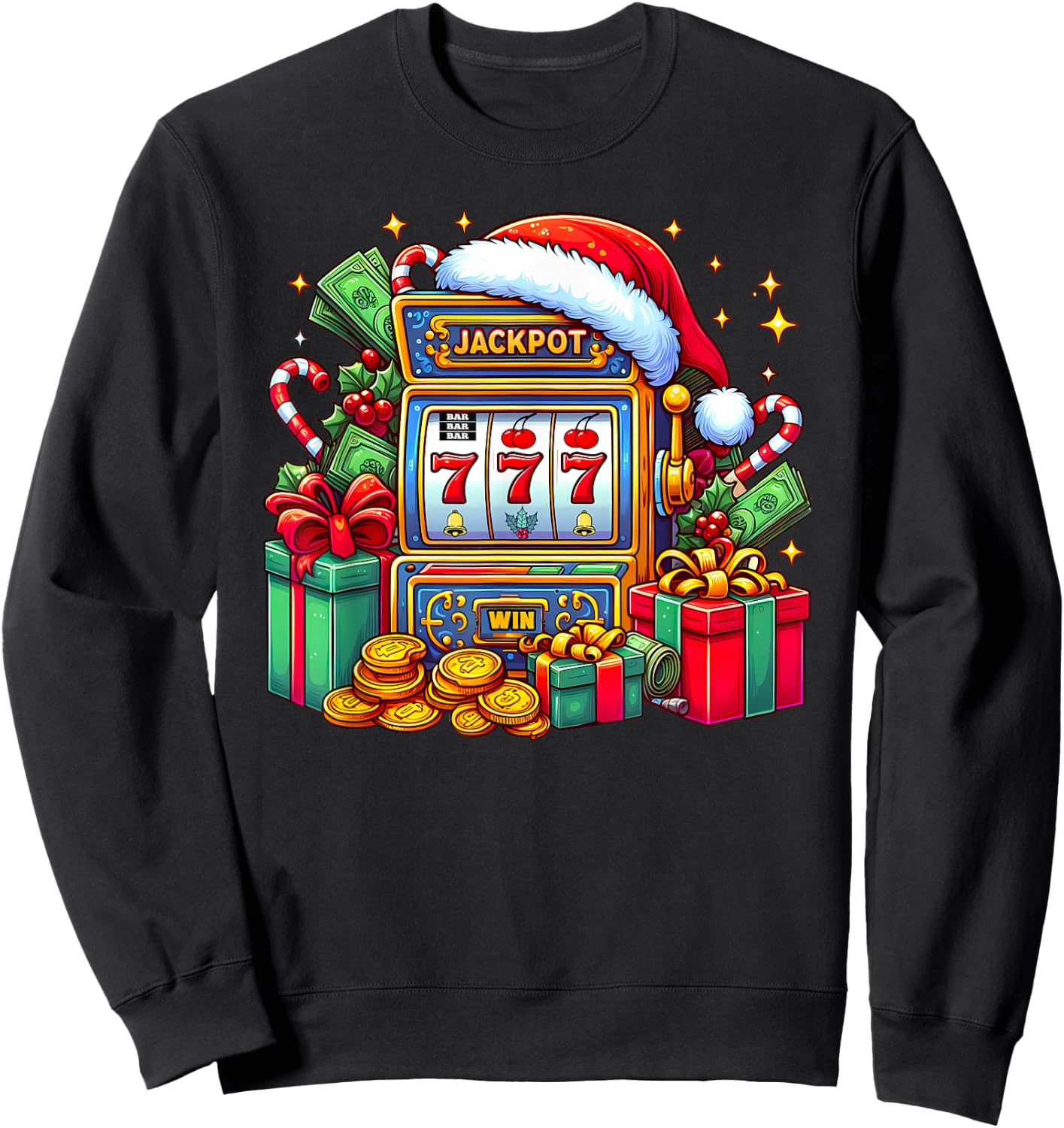 Christmas Slot Machine Casino Lucky Winner Xmas Big Jackpot Sweatshirt - Sweatshirt | Black