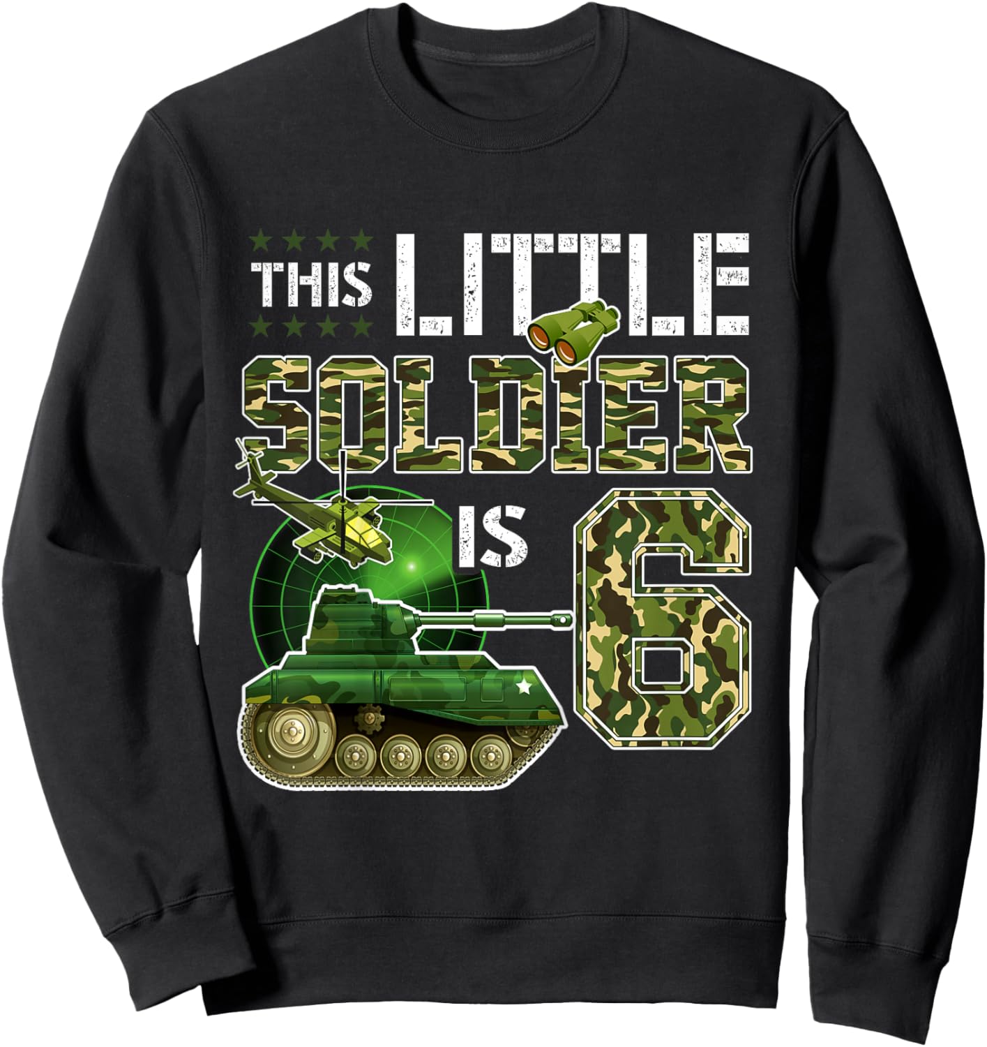 Kids Birthday Military Themed Camo This Little Soldier Is 6 Boys Sweatshirt - Sweatshirt | Black