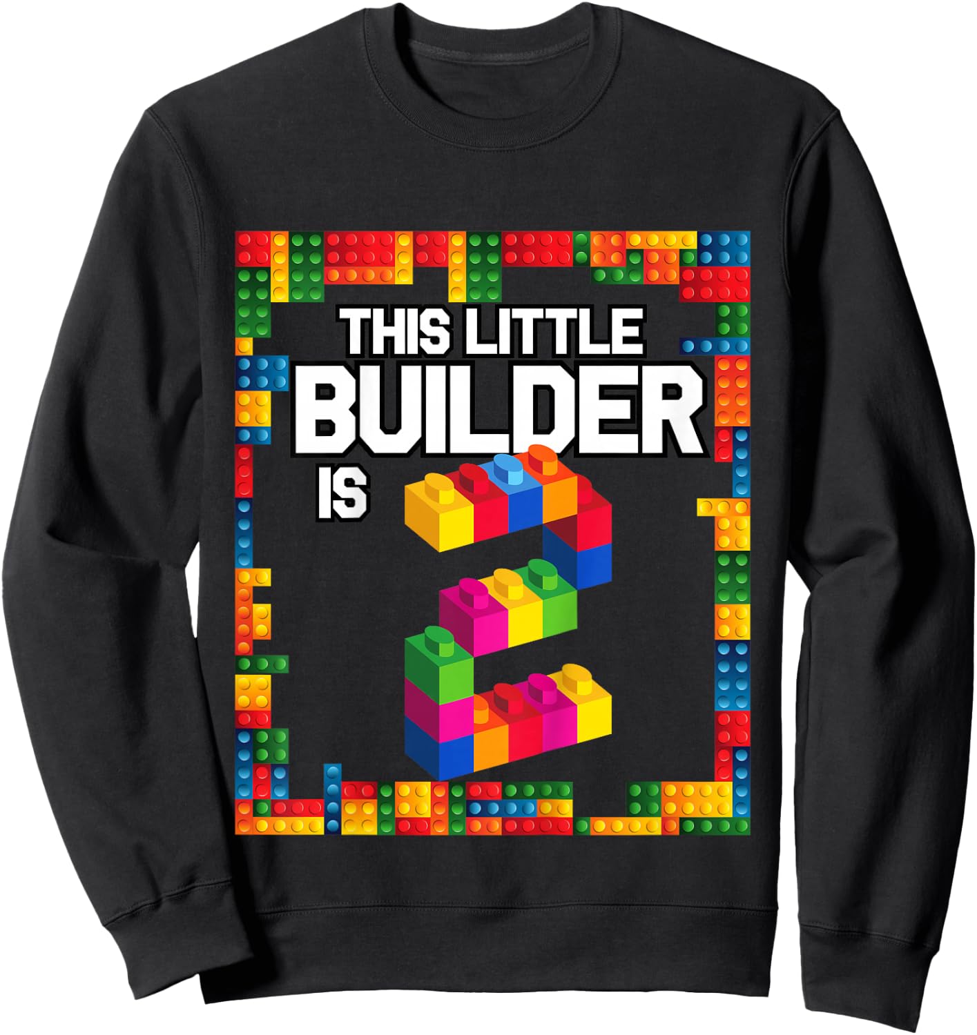 2 Year Old Building Blocks Birthday T Shirt Brick 2nd Gift Sweatshirt - Sweatshirt | Black