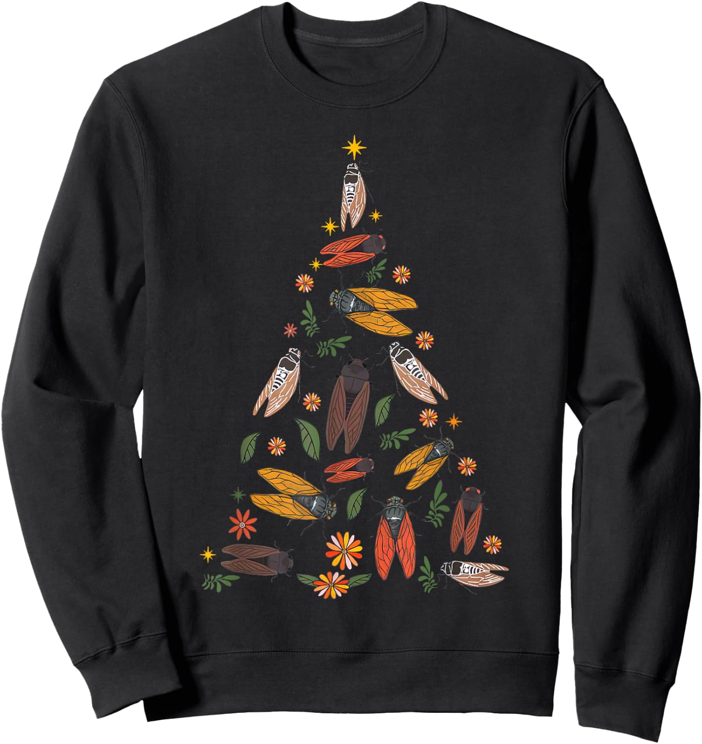 Cicada Christmas Tree Entomologist Bug Insect Nature Lover Sweatshirt - Sweatshirt | Black