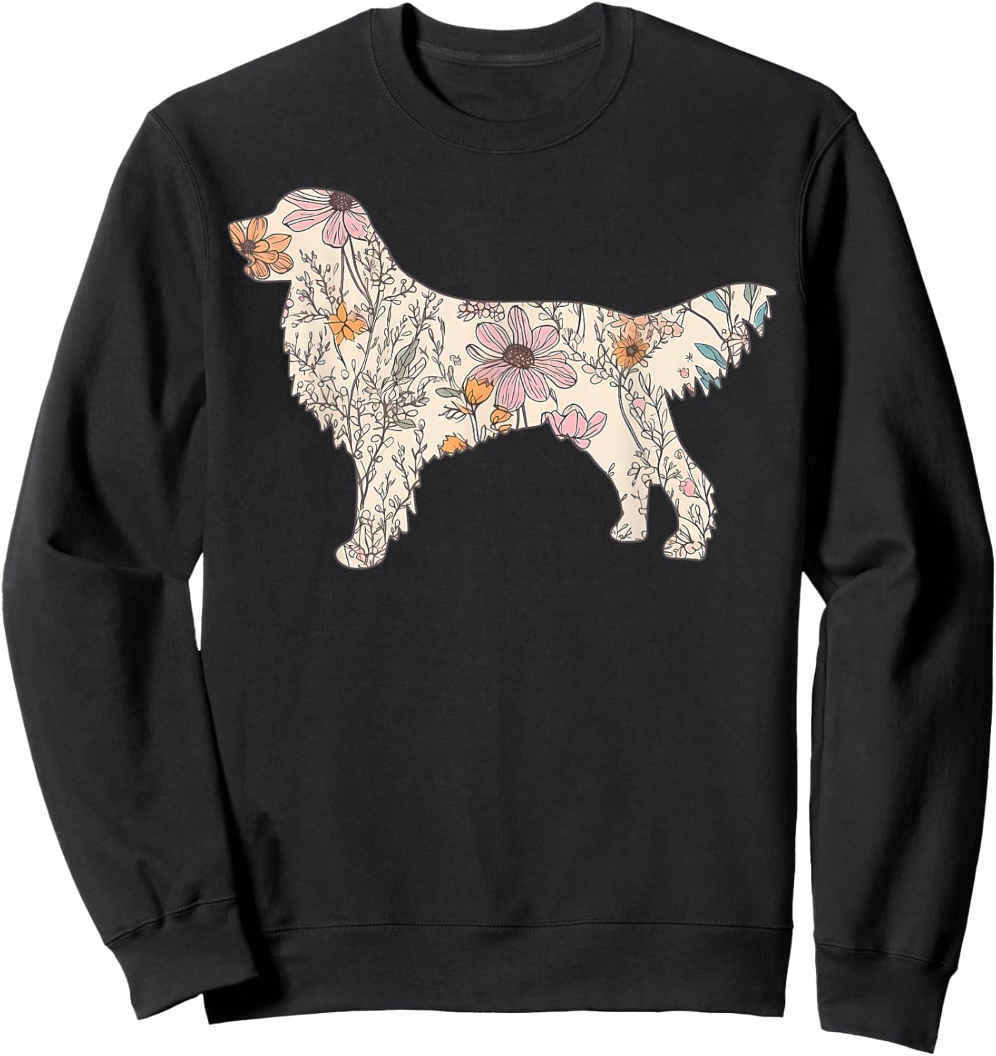 Floral Golden Retriever Wildflowers Dog Lover Golden Mom Sweatshirt - Sweatshirt | Black