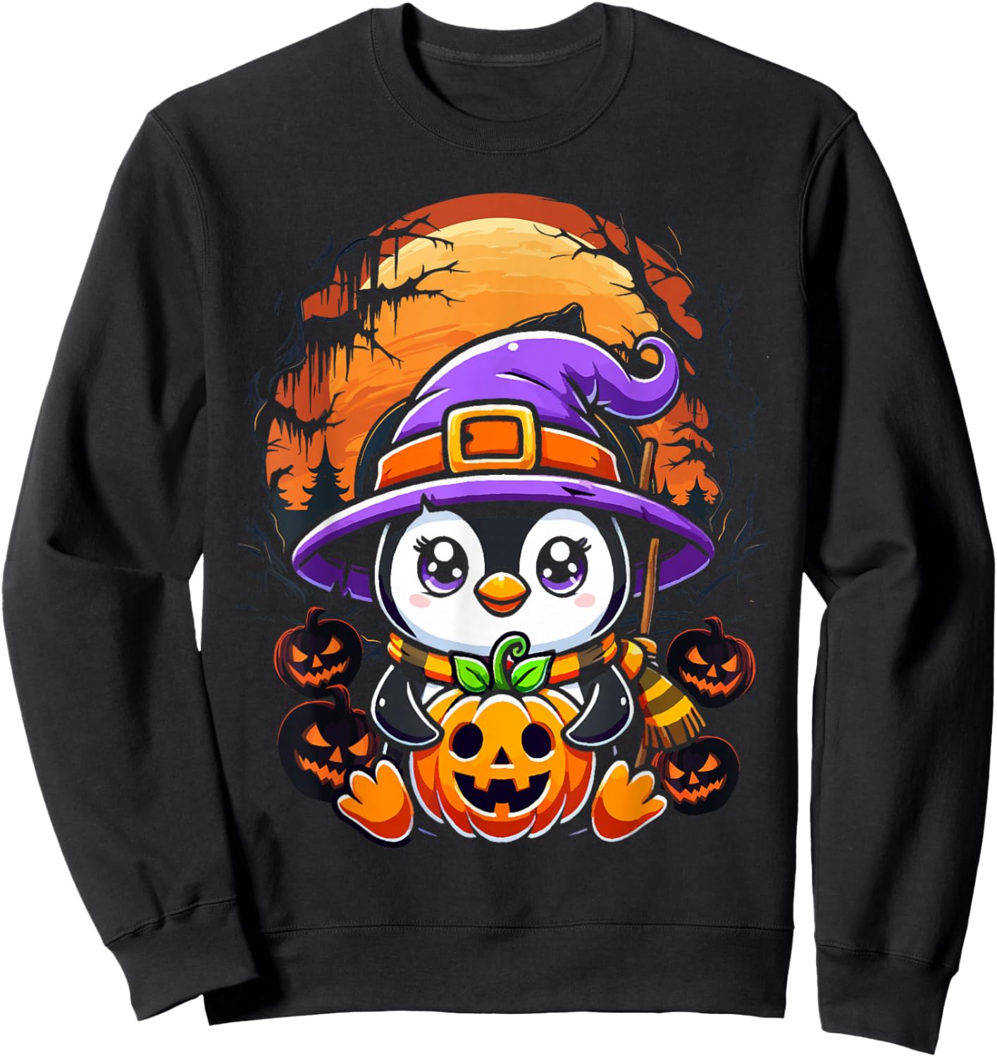 Halloween Penguin Witch Pumpkin Cute Costume Boys Girls Kids Sweatshirt - Sweatshirt | Black