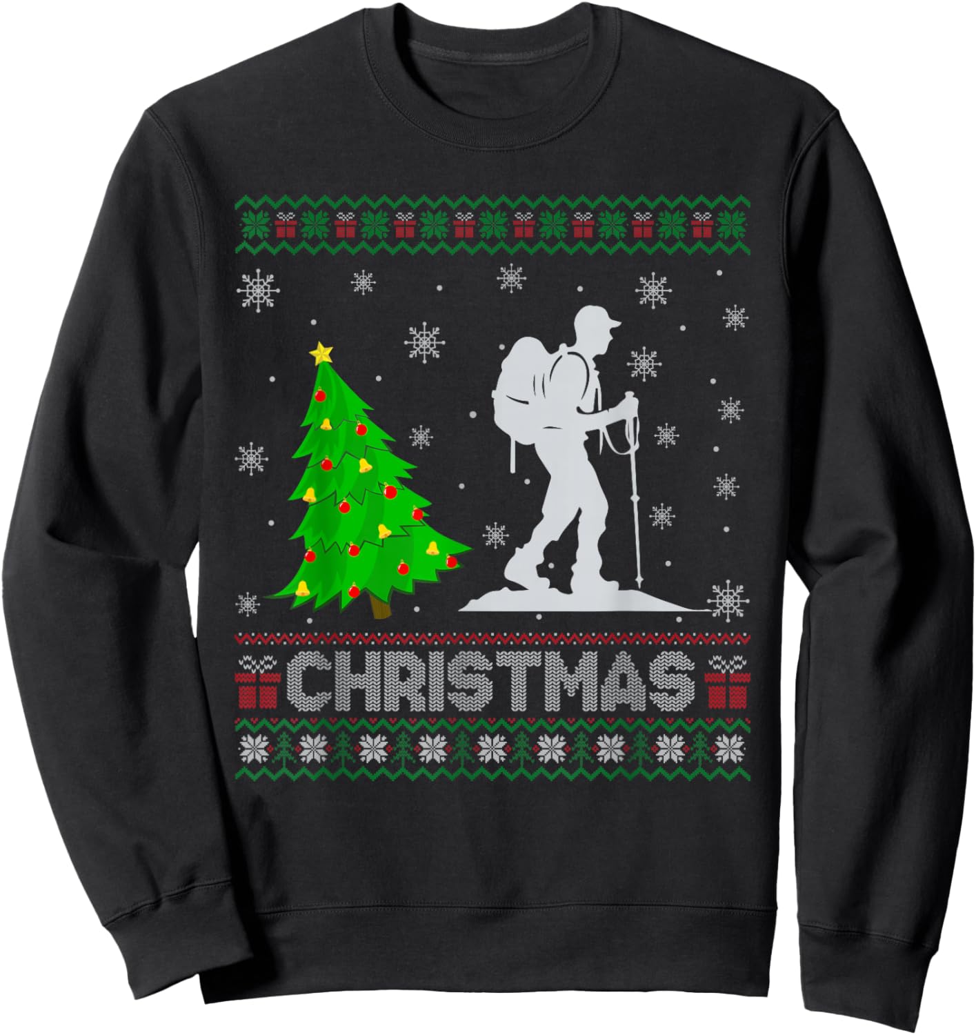 Hiking Xmas Tree Lighting Ugly Christmas Sweater Sweatshirt - Sweatshirt | Black