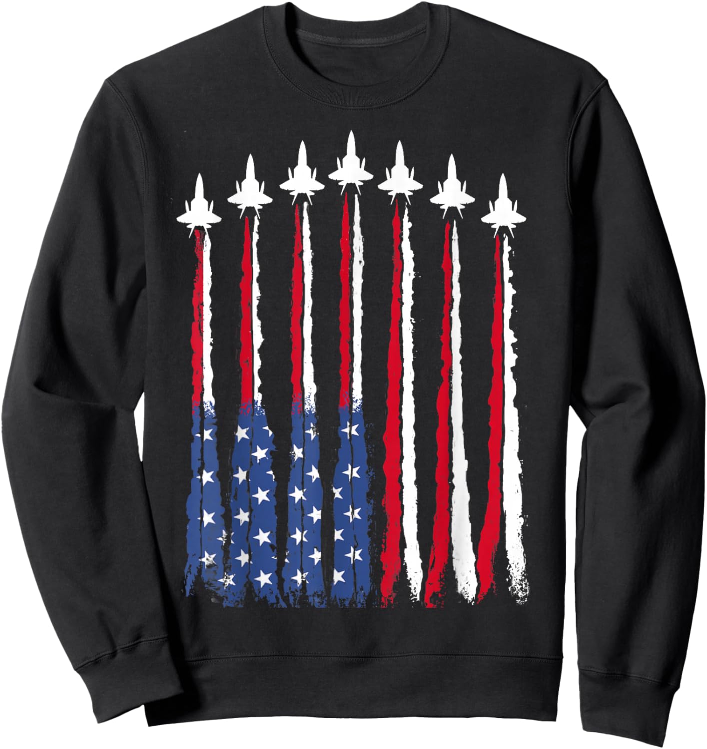 Patriotic Red White Blue USA Flag Fighter Jets 4th of July Sweatshirt - Sweatshirt | Black