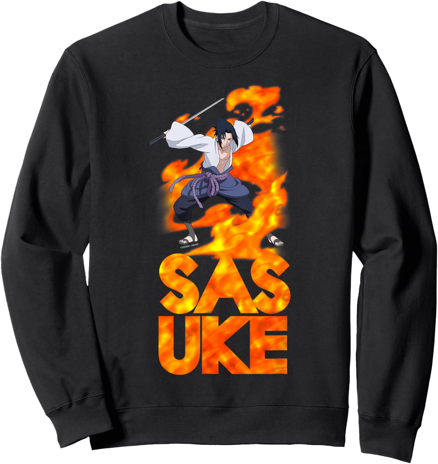 Naruto Shippuden Sasuke Stacked Flame Type Anime Sweatshirt - Sweatshirt | Black