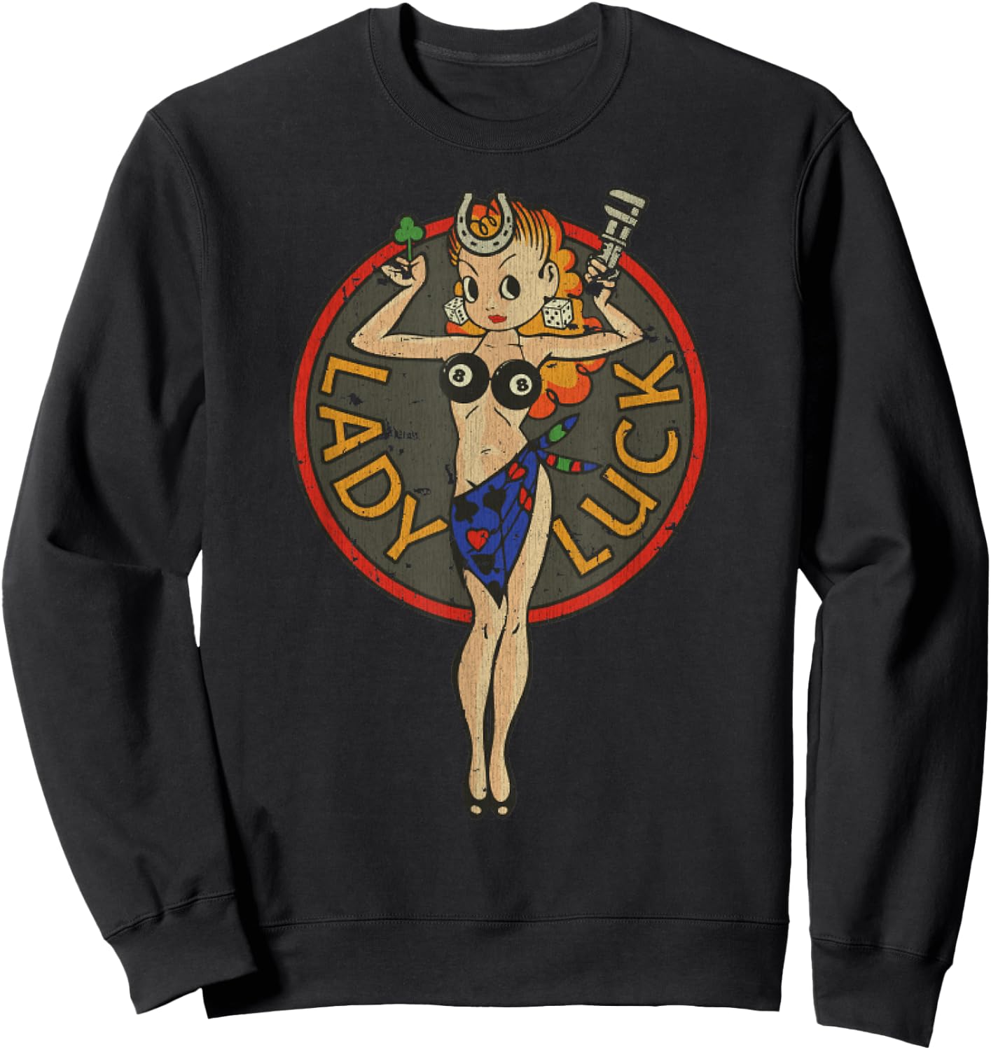 Vintage Traditional Lady Luck 1947 Retro 40s Hot-Rod Gift Sweatshirt - Sweatshirt | Black