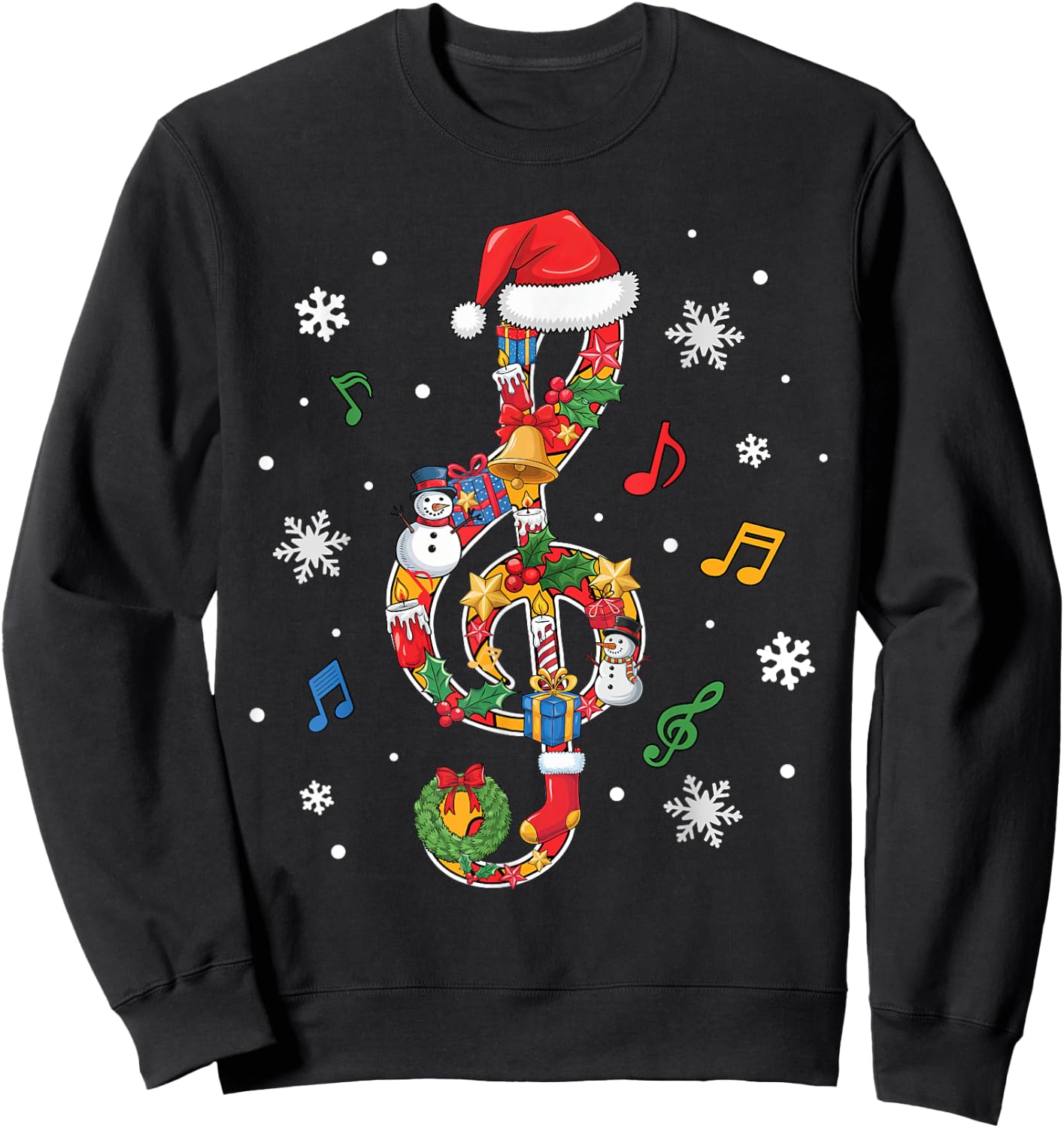 Merry Christmas Musical Note Music Lover Kids Music Teachers Sweatshirt - Sweatshirt | Black
