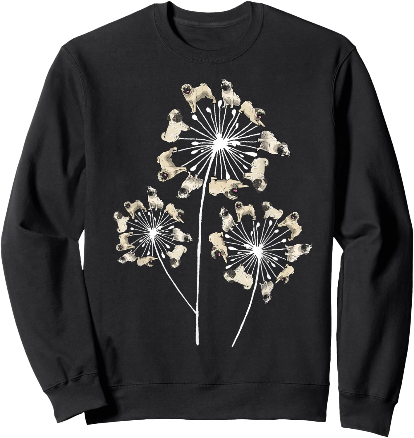 Funny Pug Gift Women Cool Flower Dog Dandelion Lover Sweatshirt - Sweatshirt | Black