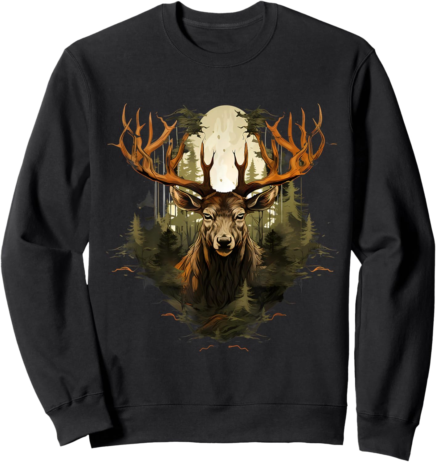 Deer Wildlife Nature Motif Animal Lovers Landscape Forest Sweatshirt - Sweatshirt | Black