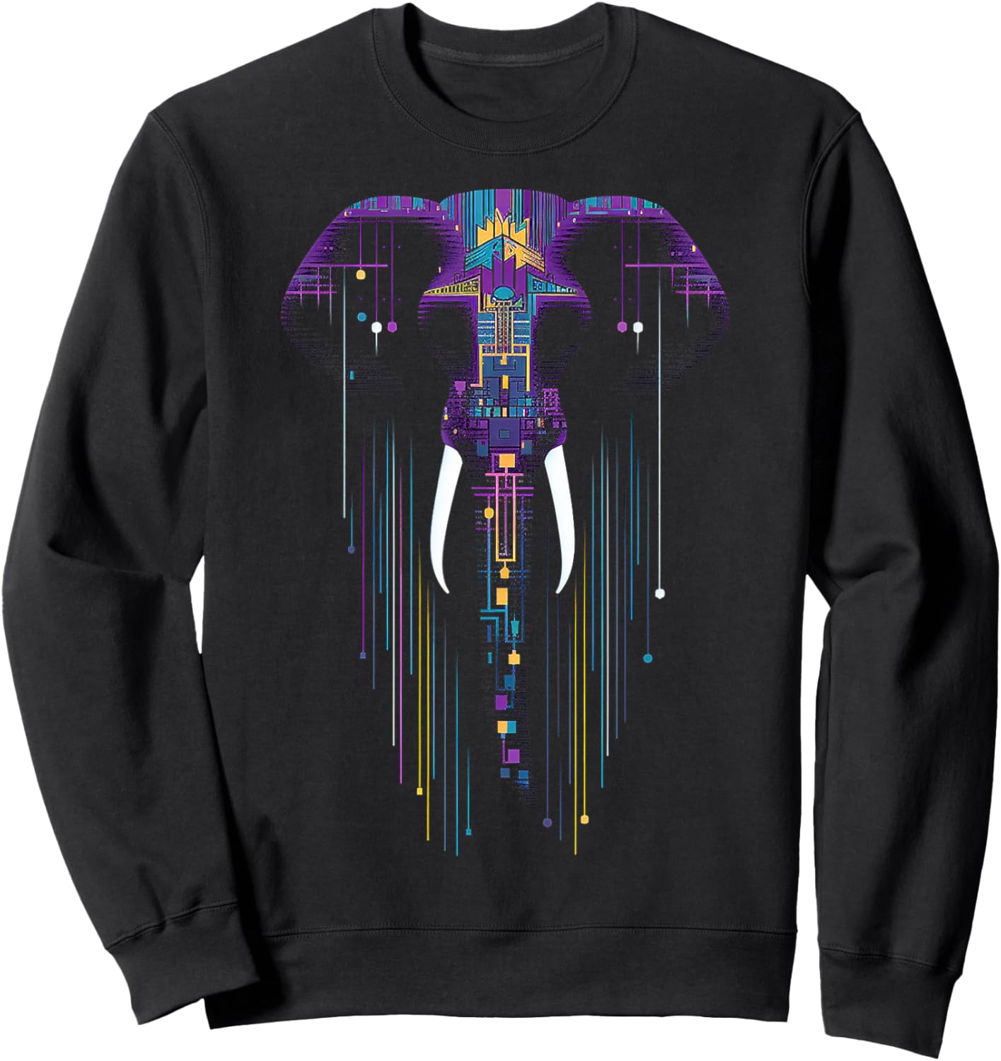 Elephant Geometric Mandala Fantasy Animal Art Elephant Sweatshirt - Sweatshirt | Black