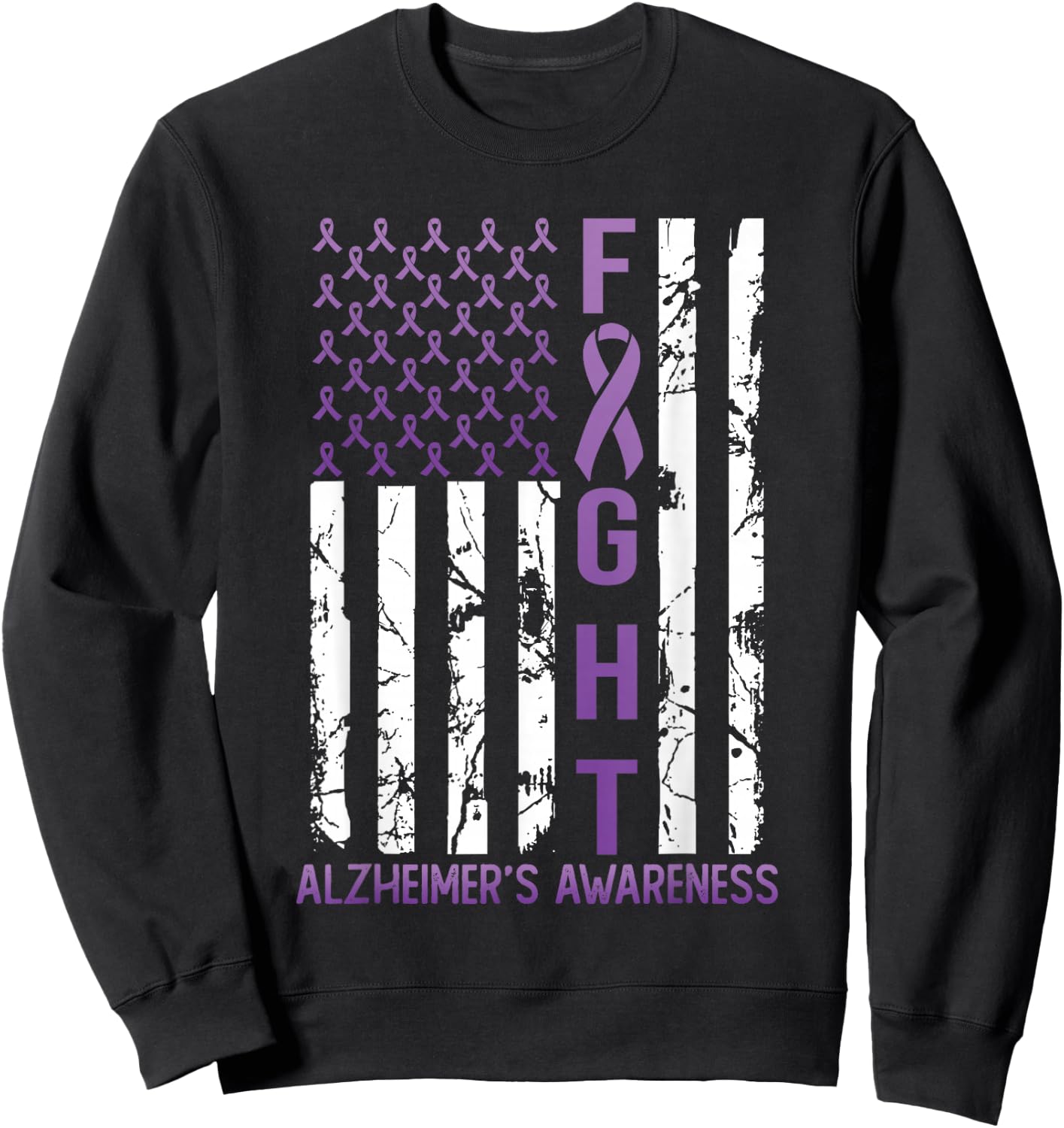 Alzheimer's Awareness Month Day USA Flag Ribbon Purple Sweatshirt - Sweatshirt | Black
