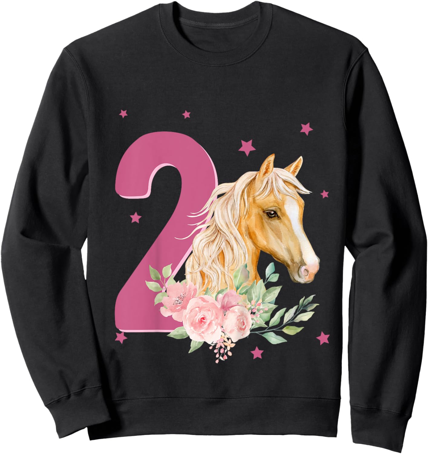 Kids 2nd Birthday Horse 2 Years Old Two Finally 2 Birthday Girl Sweatshirt - Sweatshirt | Black