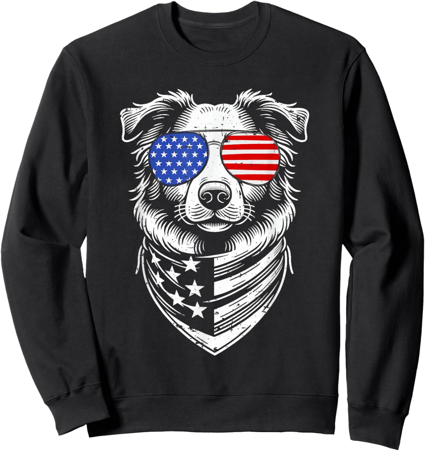 Australian Shepherd Patriotic 4th of July American US Flag Sweatshirt - Sweatshirt | Black