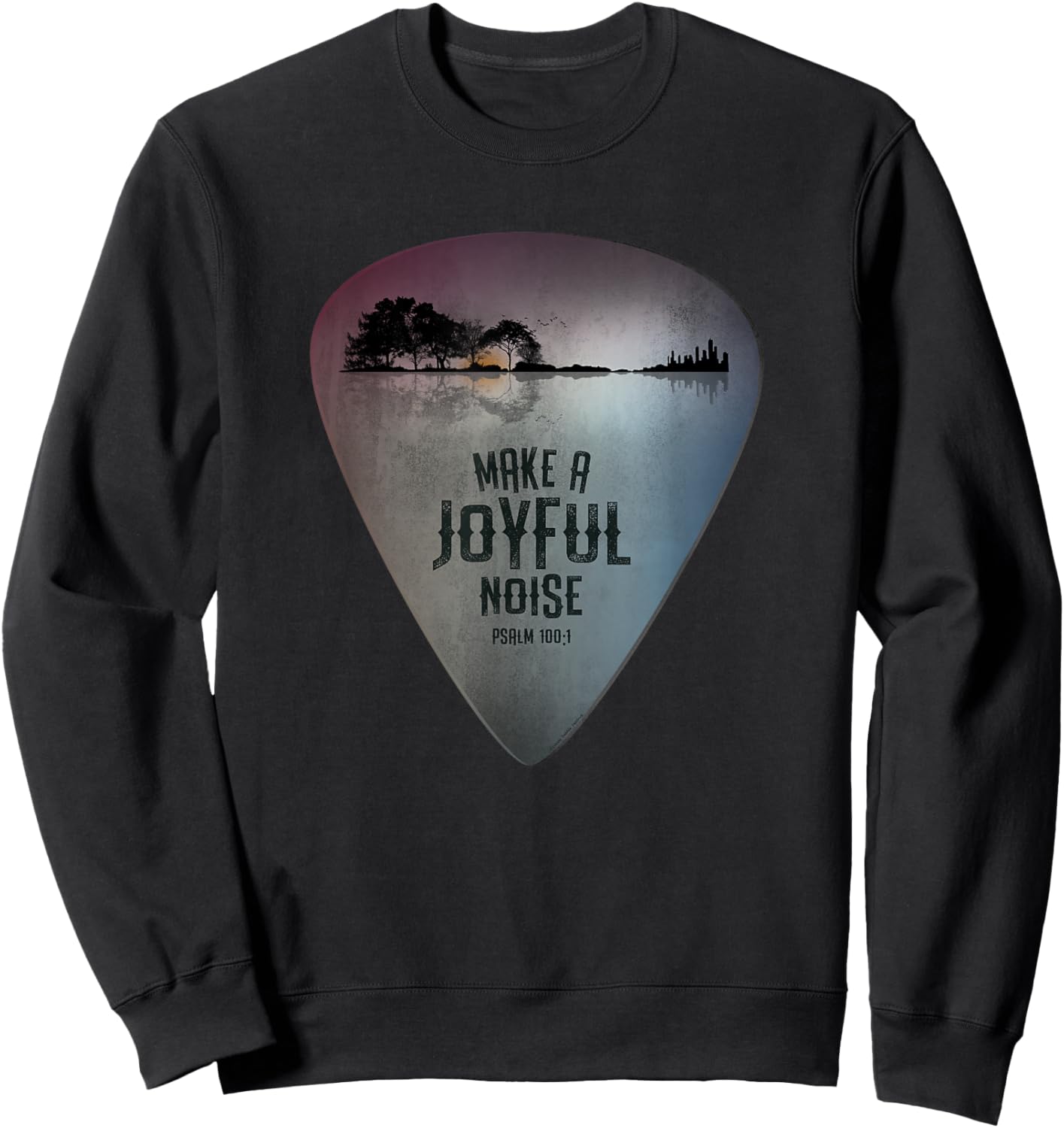 Guitar Lake Reflections Make a Joyful Noise Bible Verse Sweatshirt - Sweatshirt | Black
