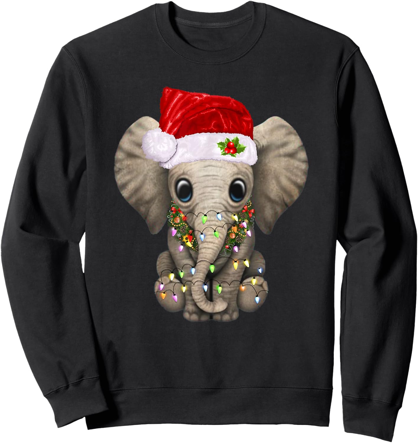 Cute Elephant Christmas Light Funny Elephant Lover Xmas Gift Sweatshirt - Sweatshirt | Black
