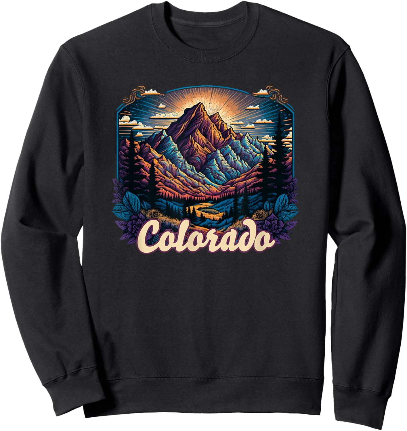 Colorado Mountains Classic Graphic Design Colorado Sweatshirt - Sweatshirt | Black