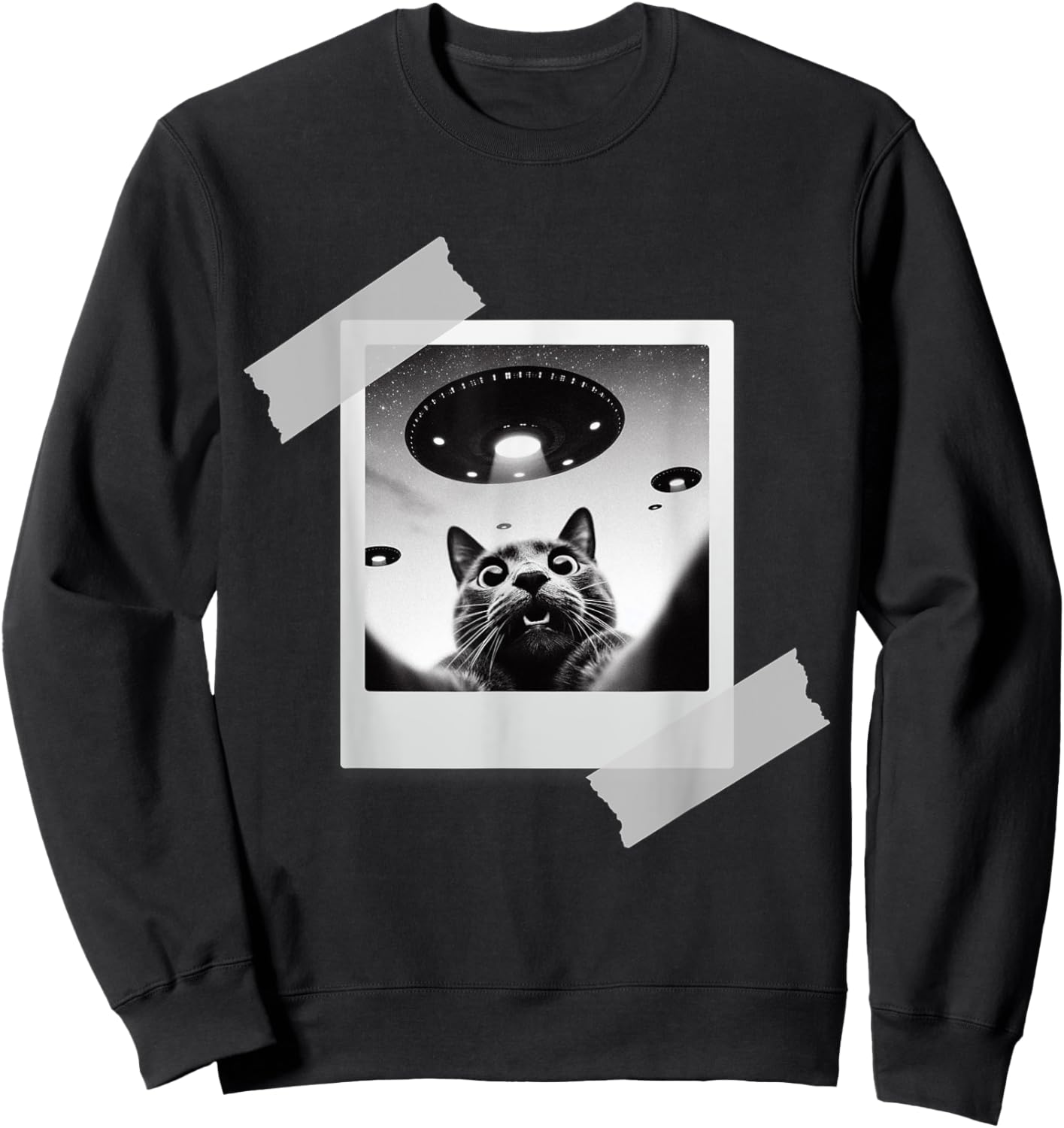 Cat Selfie With Alien UFO Funny Cat Gifts Women Kids Sweatshirt - Sweatshirt | Black