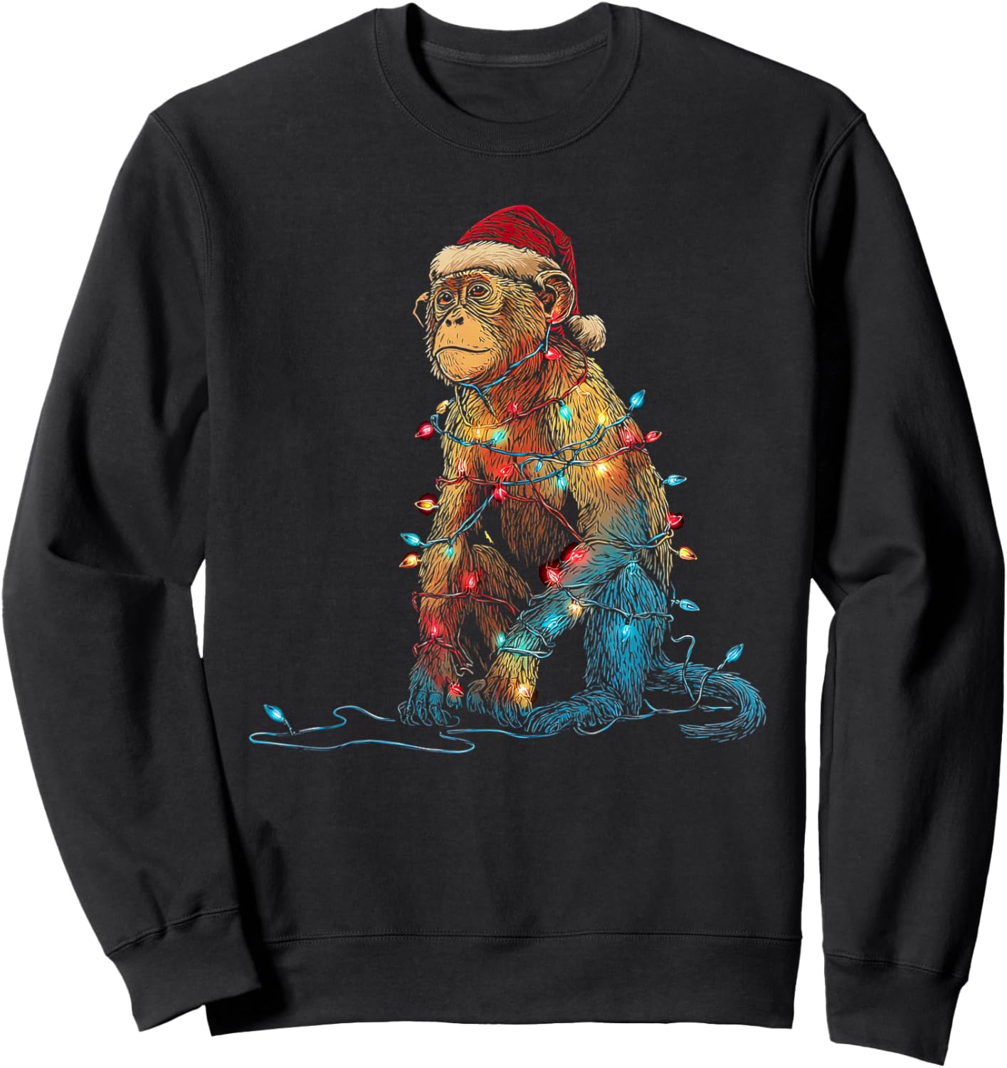 Funny Monkey Christmas Graphics Animal Lights Lover Sweatshirt - Sweatshirt | Black
