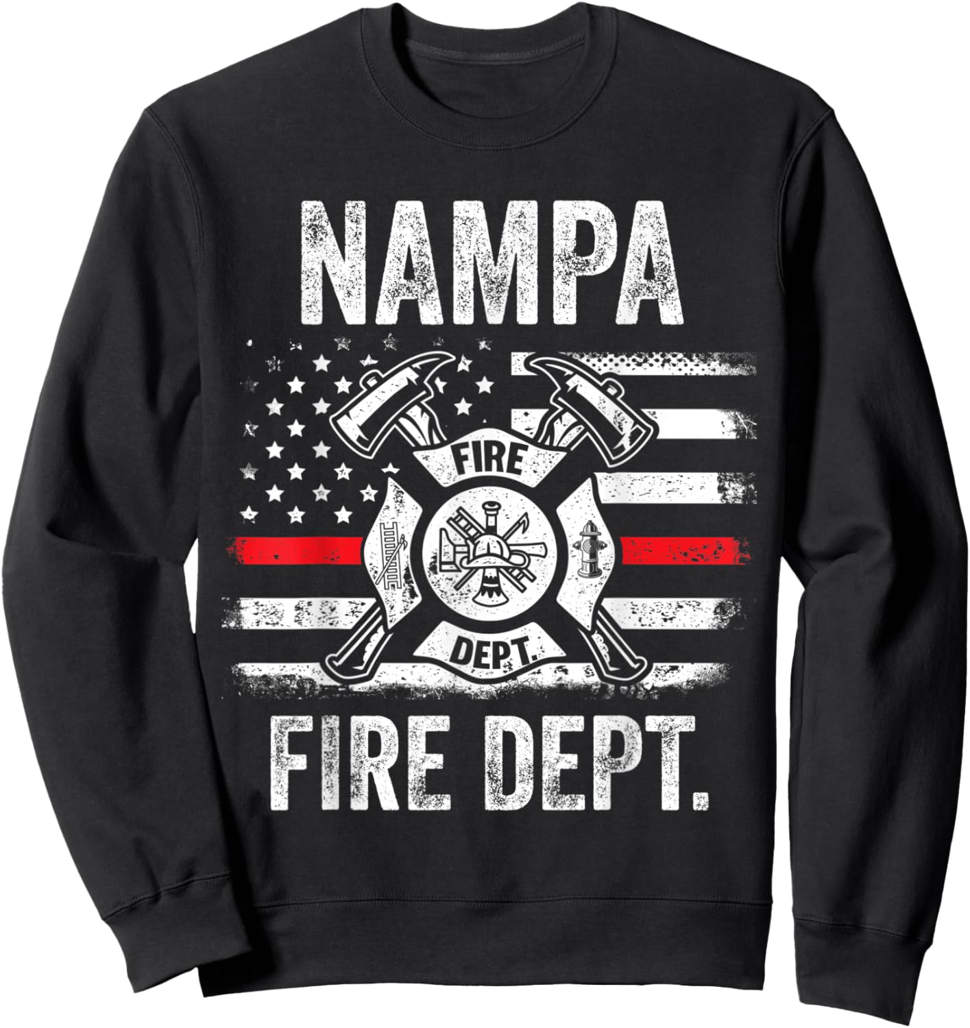 Nampa Idaho Fire Department Thin Red Line Fireman Sweatshirt - Sweatshirt | Black