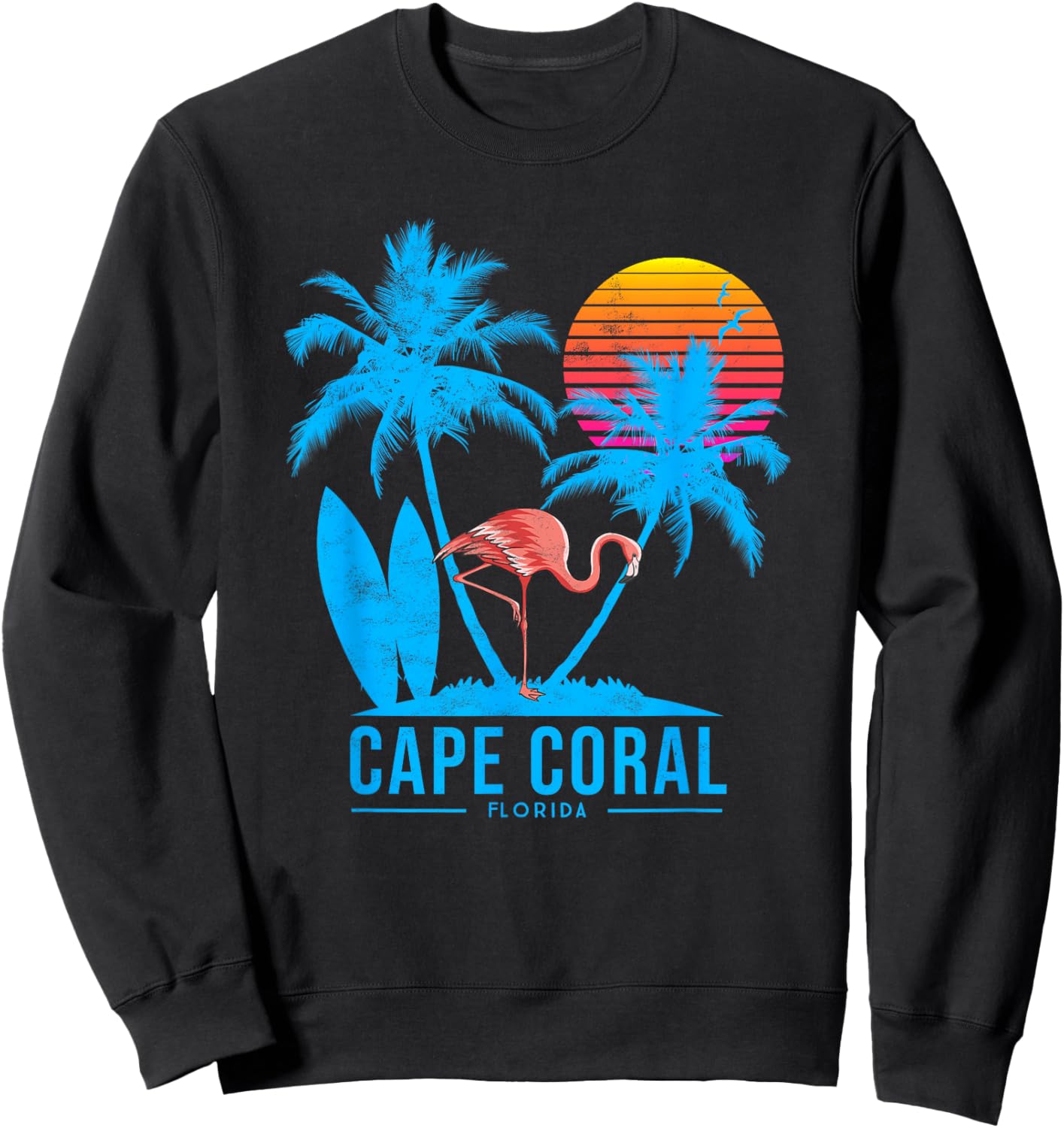 Cape Coral Florida. Flamingo and palm trees tropical sunset Sweatshirt - Sweatshirt | Black