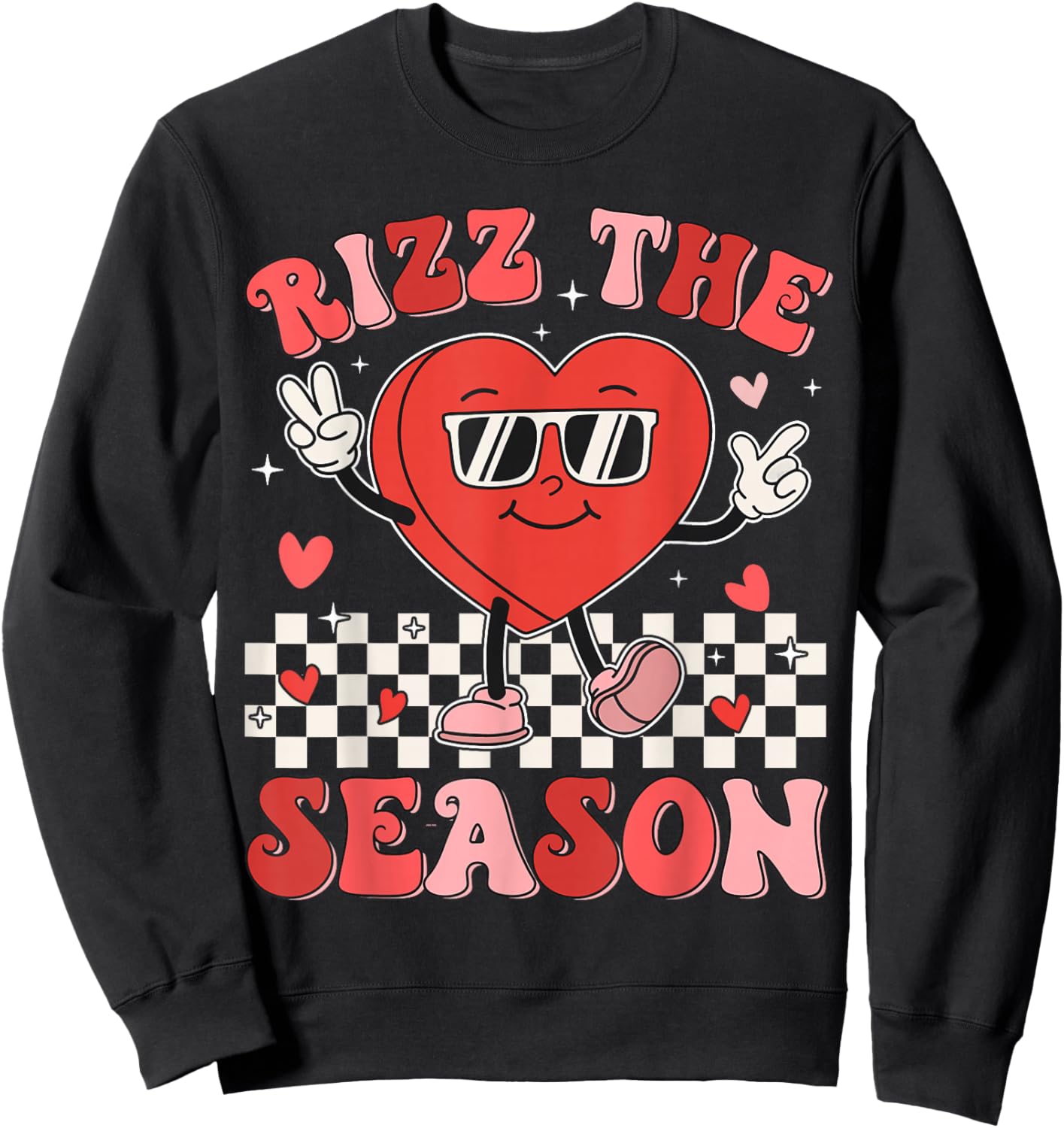 Rizz the Season Funny Valentine Groovy Valentine Rizzler Sweatshirt - Sweatshirt | Black