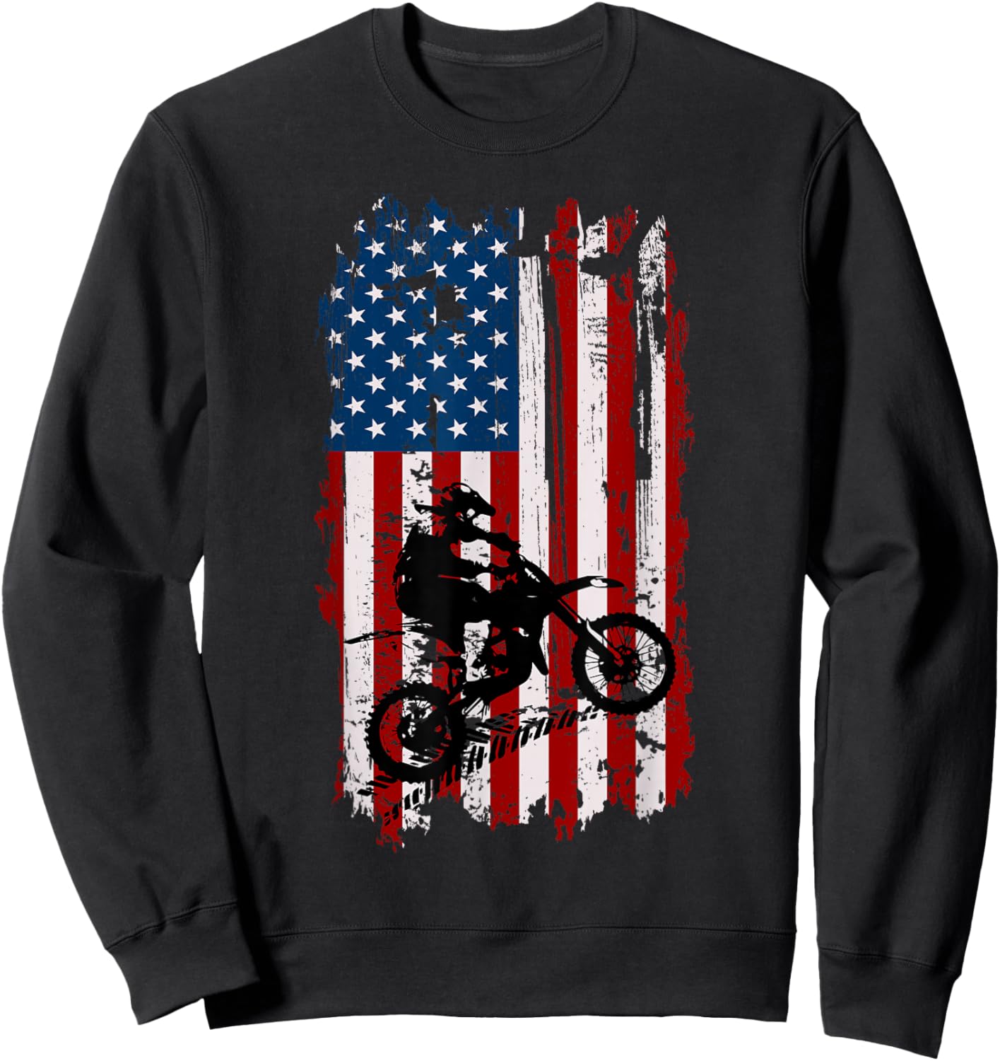 Dirt Bike USA Flag Motocross American Flag Sweatshirt - Sweatshirt | Black