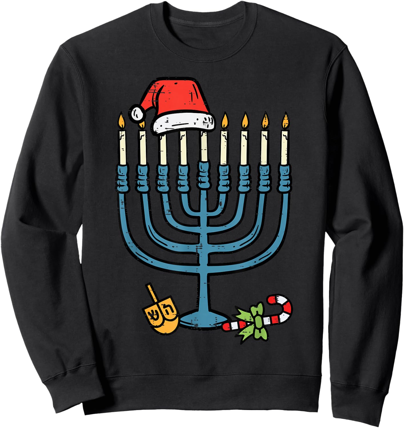 Christmas Hat Menorah Jew Hanukkah Chanukah Men Women Kids Sweatshirt - Sweatshirt | Black