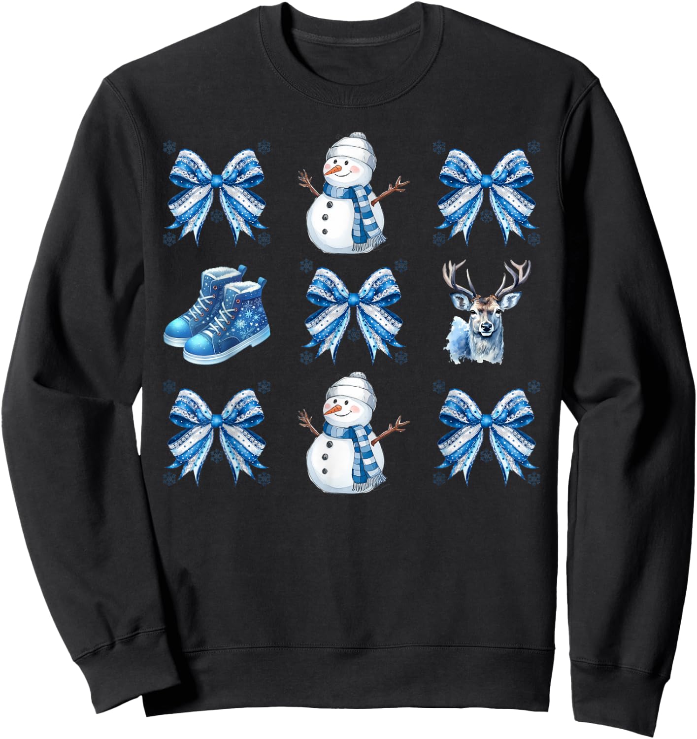 Cute Snowman Coquette Bow Winter Wonderland Icy Blue Xmas Sweatshirt - Sweatshirt | Black