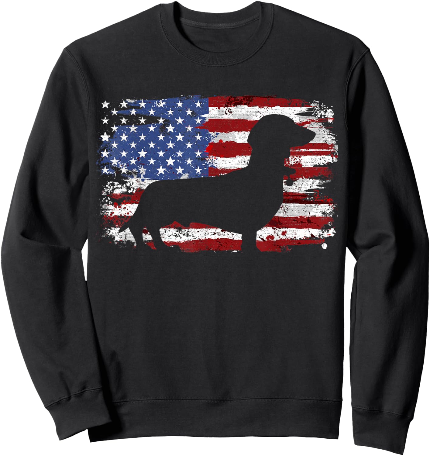 Dachshund Weiner Vintage American Flag Small Sweatshirt - Sweatshirt | Black