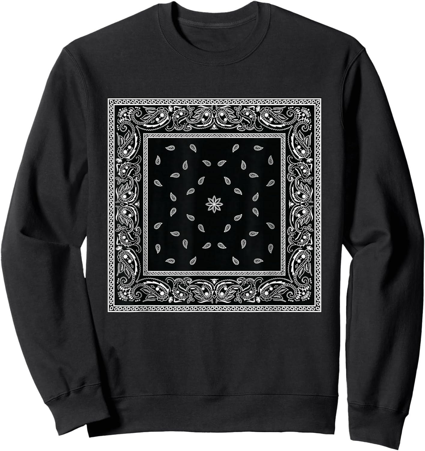 Men's Black White Bandana Print Black Paisley Pattern Sweatshirt - Sweatshirt | Black